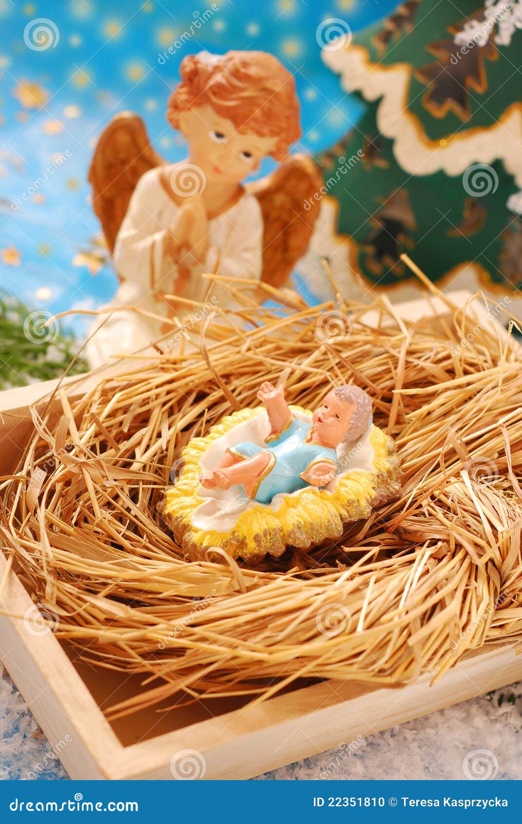 Nativity Scene with Baby Jesus and Angel Stock Photo Image of life