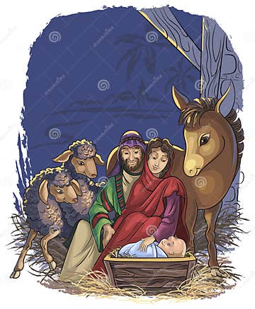 Nativity Scene with Holy Family Stock Vector - Illustration of holiday ...