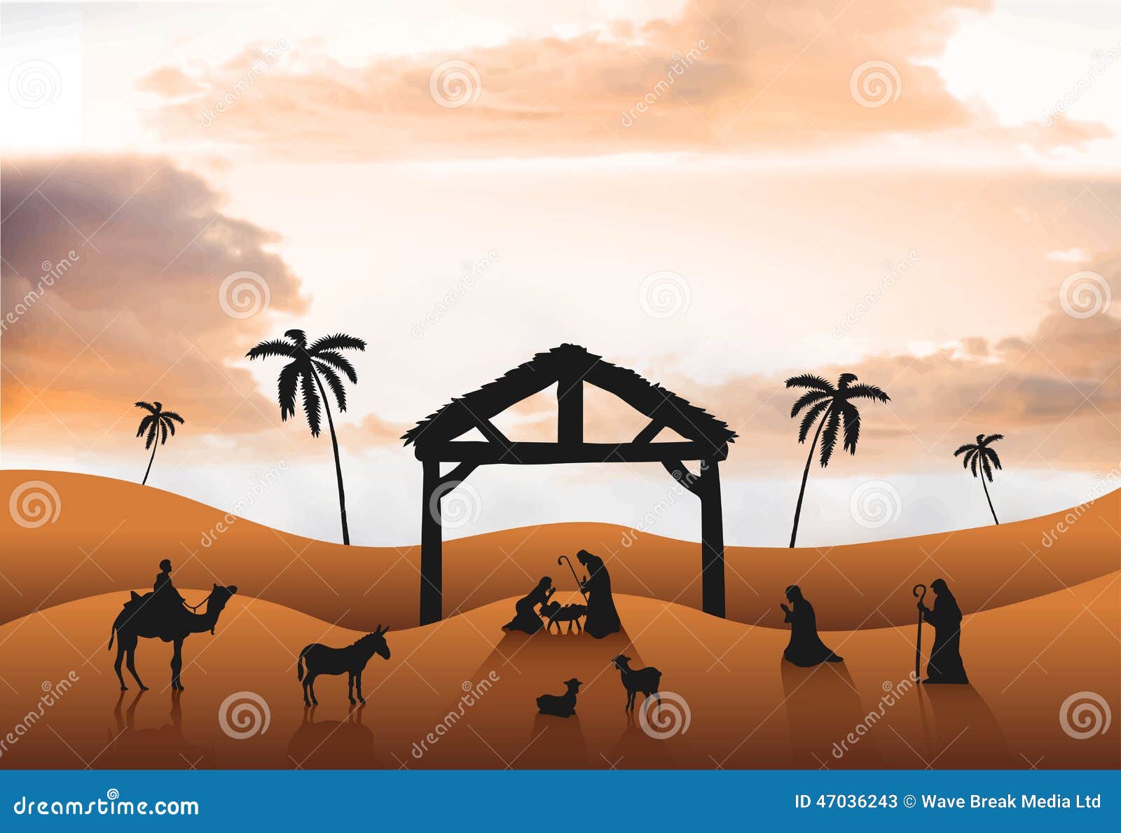 Nativity Scene Vector in Desert Stock Vector - Illustration of holidays ...