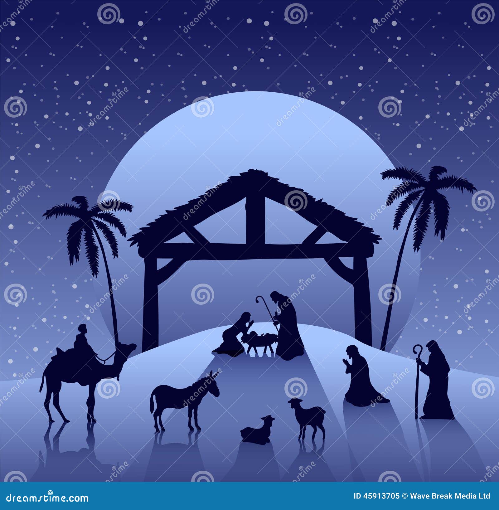 Nativity Scene Vector Under Starry Sky Stock Vector Illustration of