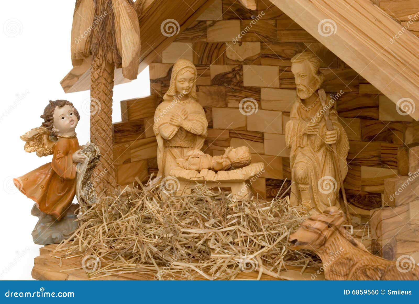 nativity scene, wooden figures stock photo - image of