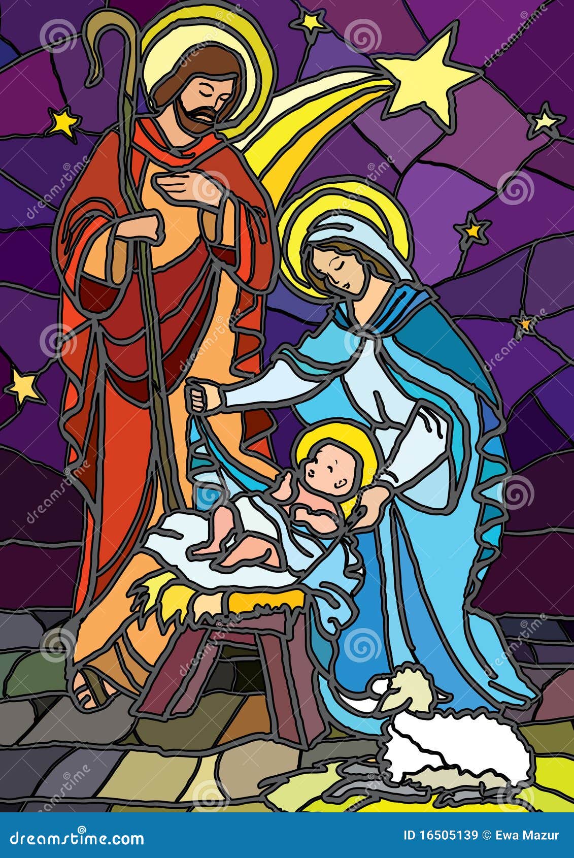 Nativity In Stained Glass. Royalty Free Stock Images 