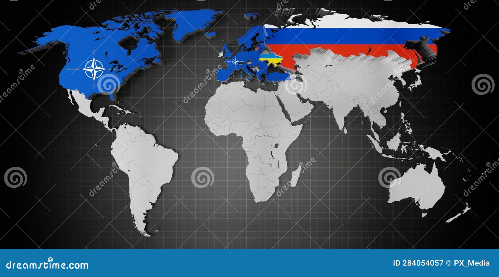 NATO Member Countries, Ukraine and Russia - Map and Flags Editorial ...