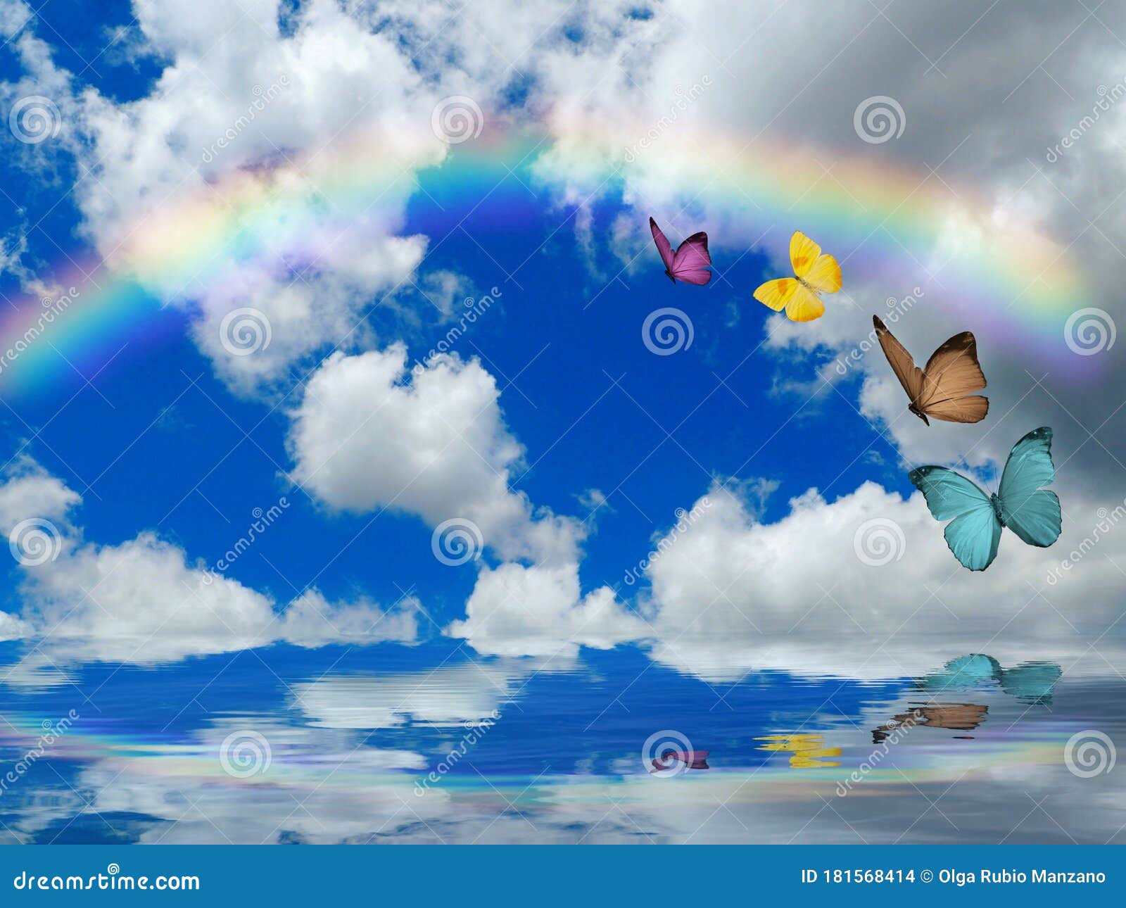 natural background with rainbow in sea reflection