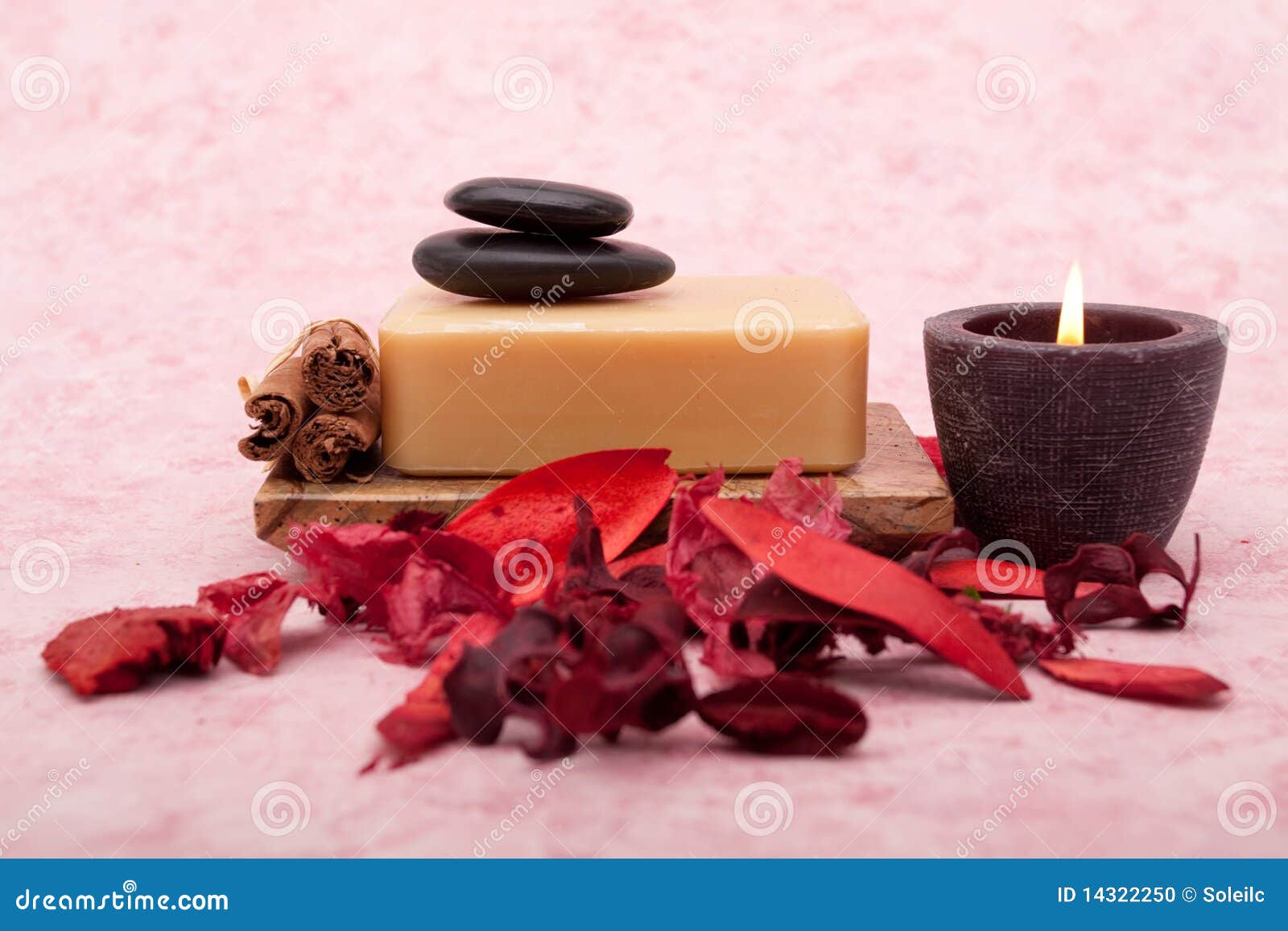 Natural Bath Soap and Candle Stock Photo Image of potpourri, rock 14322250