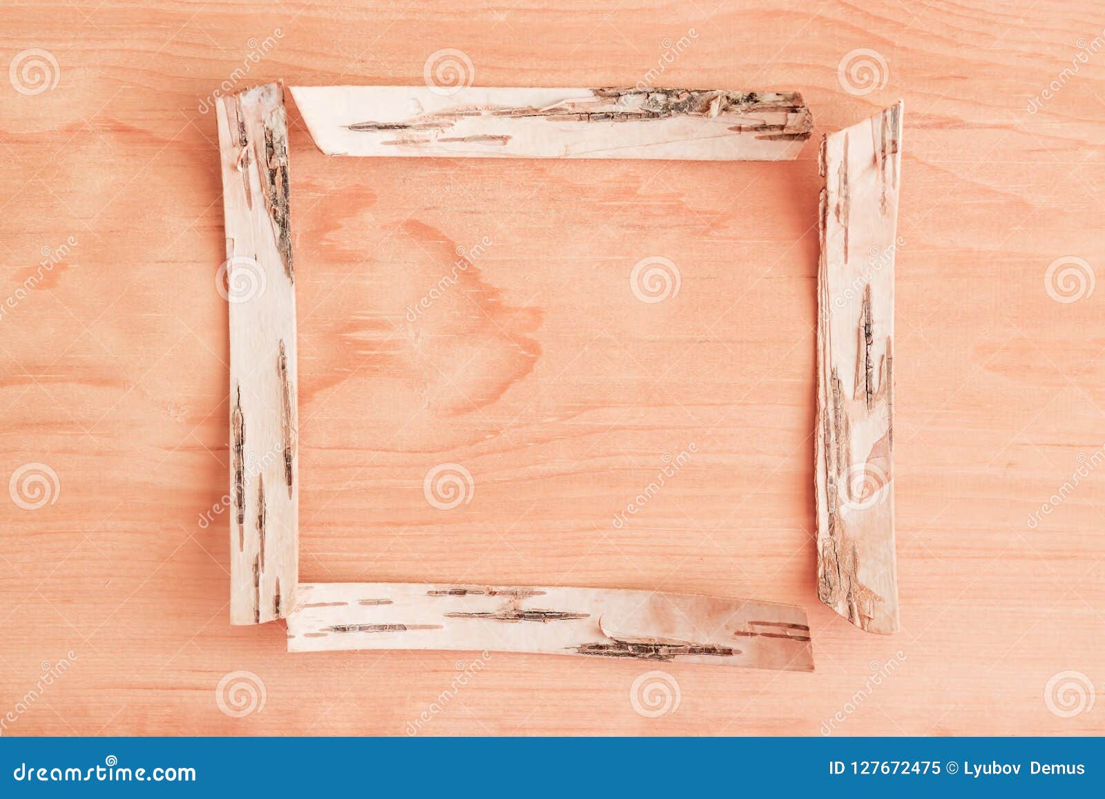 Natural Birch Bark Frame, on Birch Wood, Kground with Blank Space for