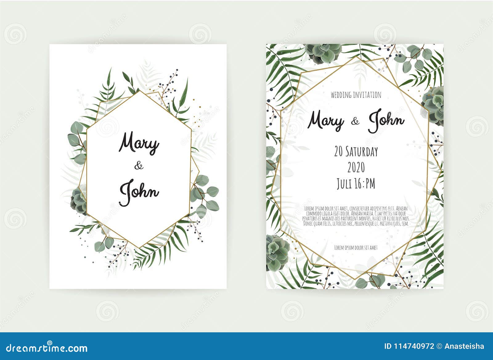 Natural Botanical Wedding Invitation Template Vector Floral