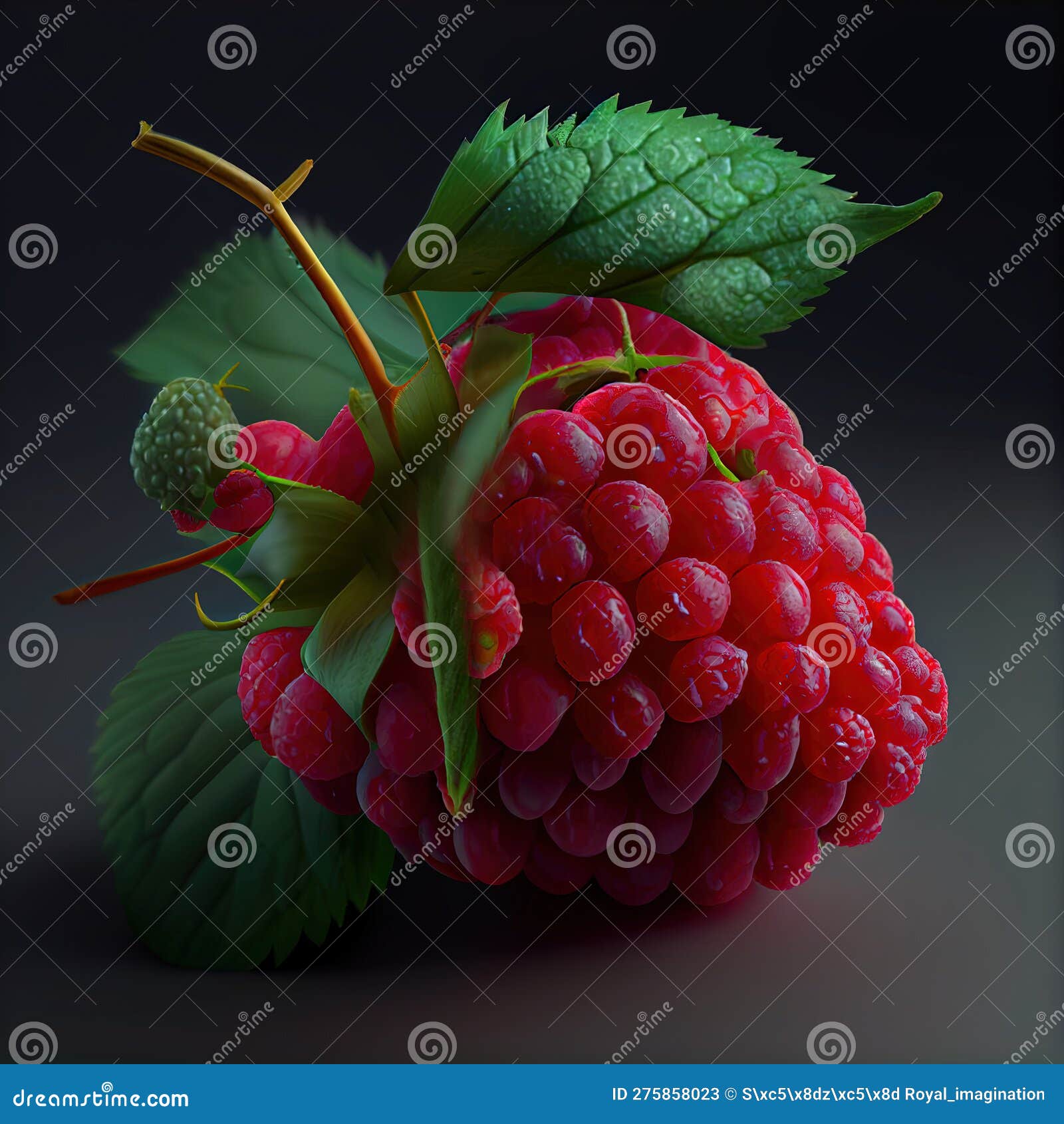 natural branch of fresh ripe red raspberries ready to collect - generated artificial intelligence - ai