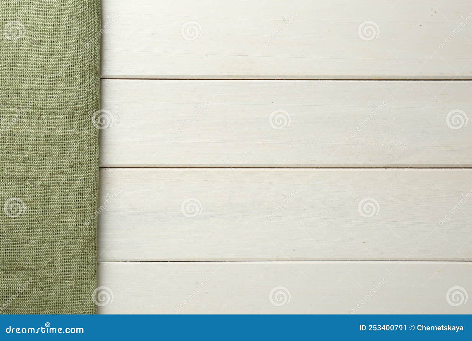 Natural Burlap Fabric on White Wooden Table, Top View. Space for Text