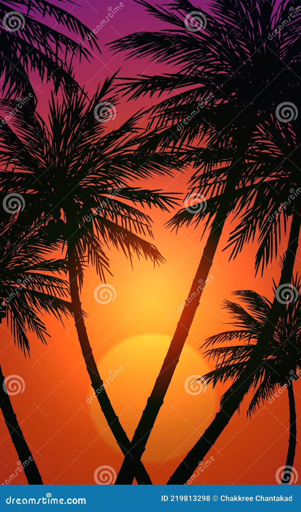 Natural Coconut Trees. Mountains Horizon Hills. Silhouettes of Palm ...