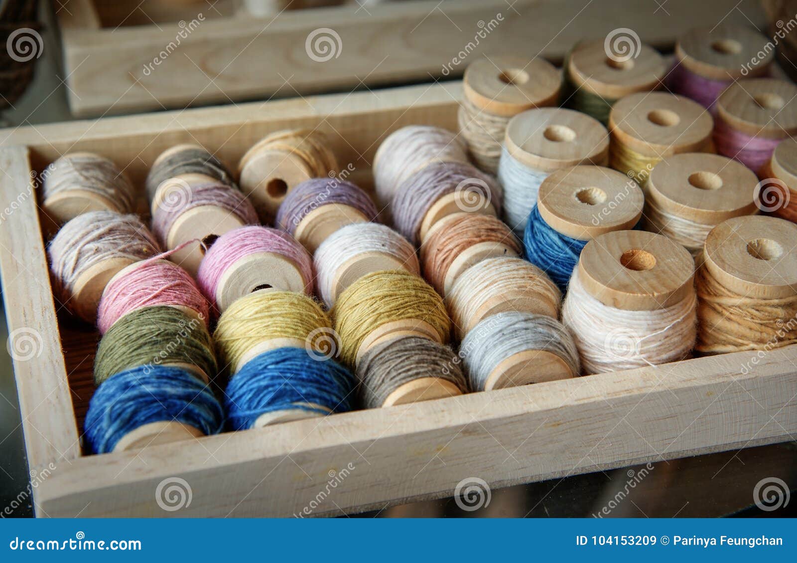 Natural Colorful Dye of Cotton Thread on Wood Roll : Closeup Stock ...