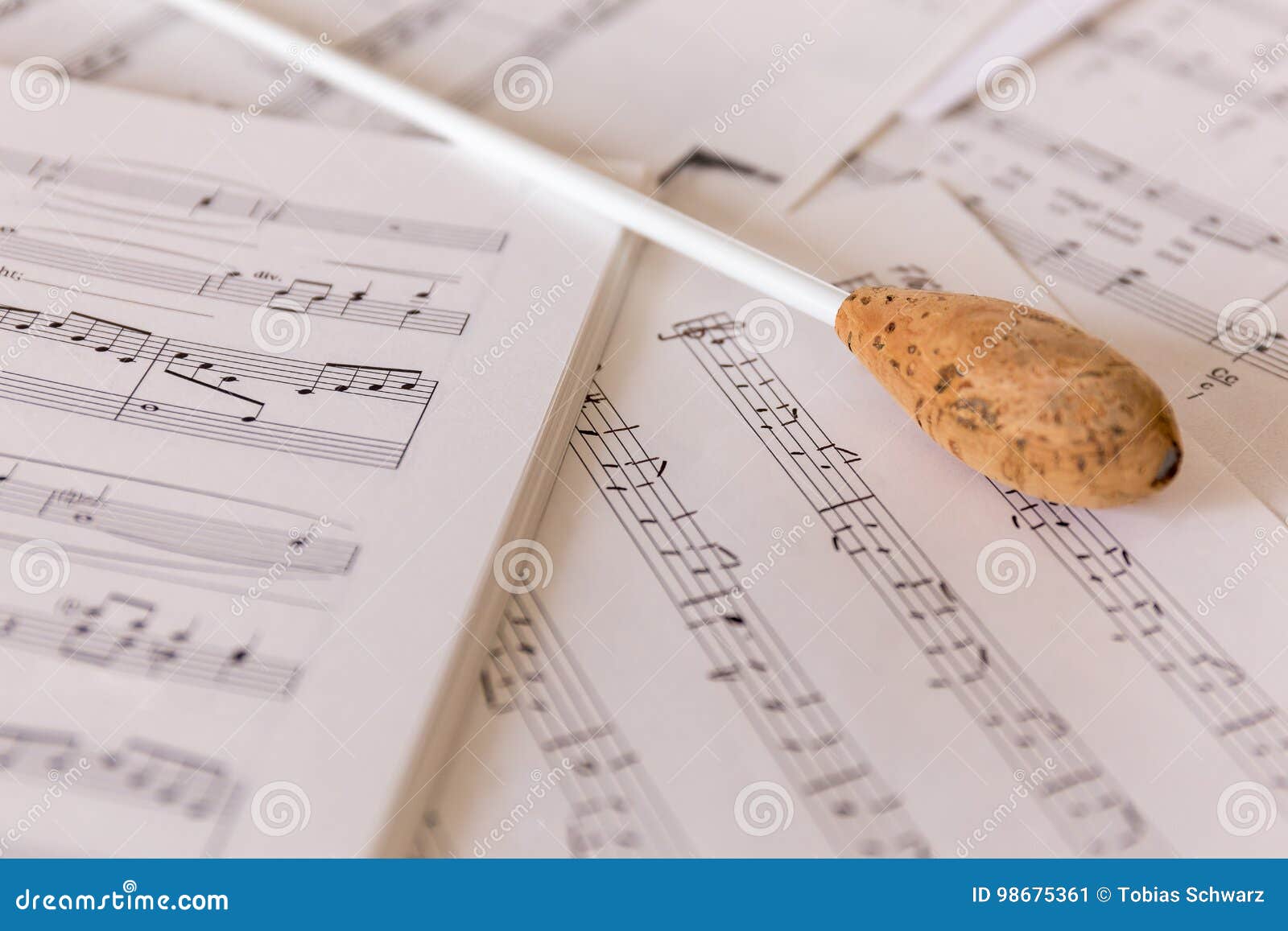 A Natural Conductors Baton on Sheet Music Stock Image Image of