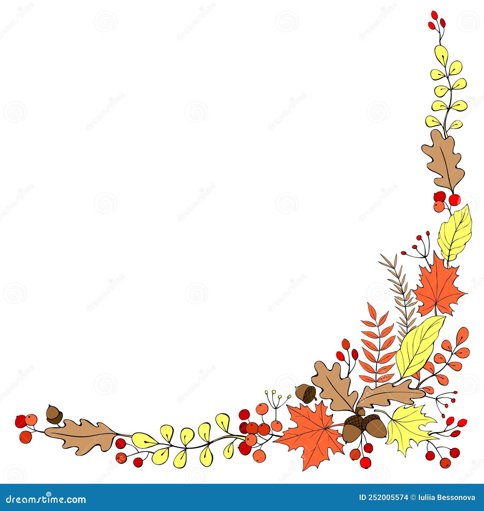 natural   collection - corner  of colorful acorns, leaves and berries. theme of happy fall, forest