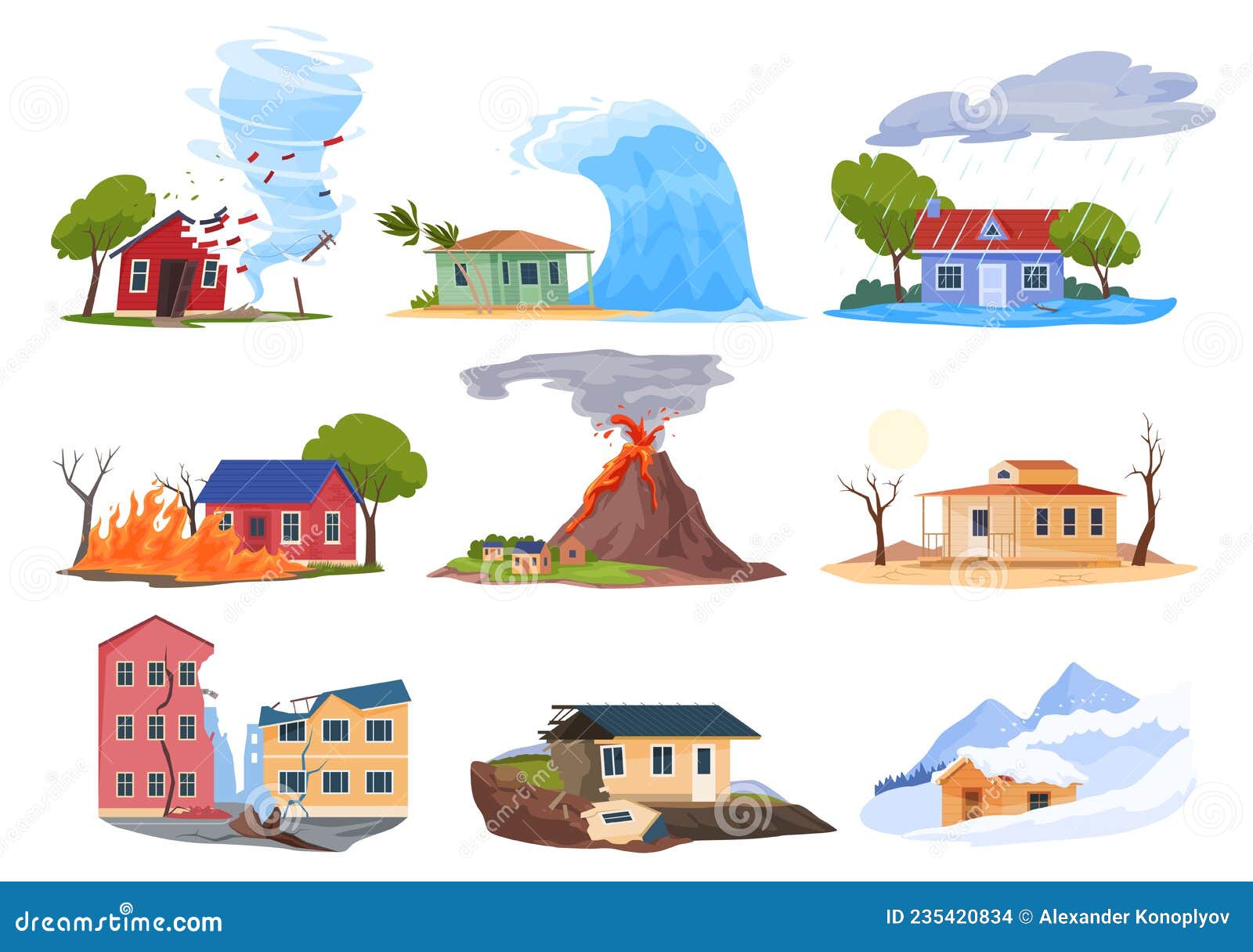 Natural Disasters Set Vector Cartoon Illustration. Collection Damage ...
