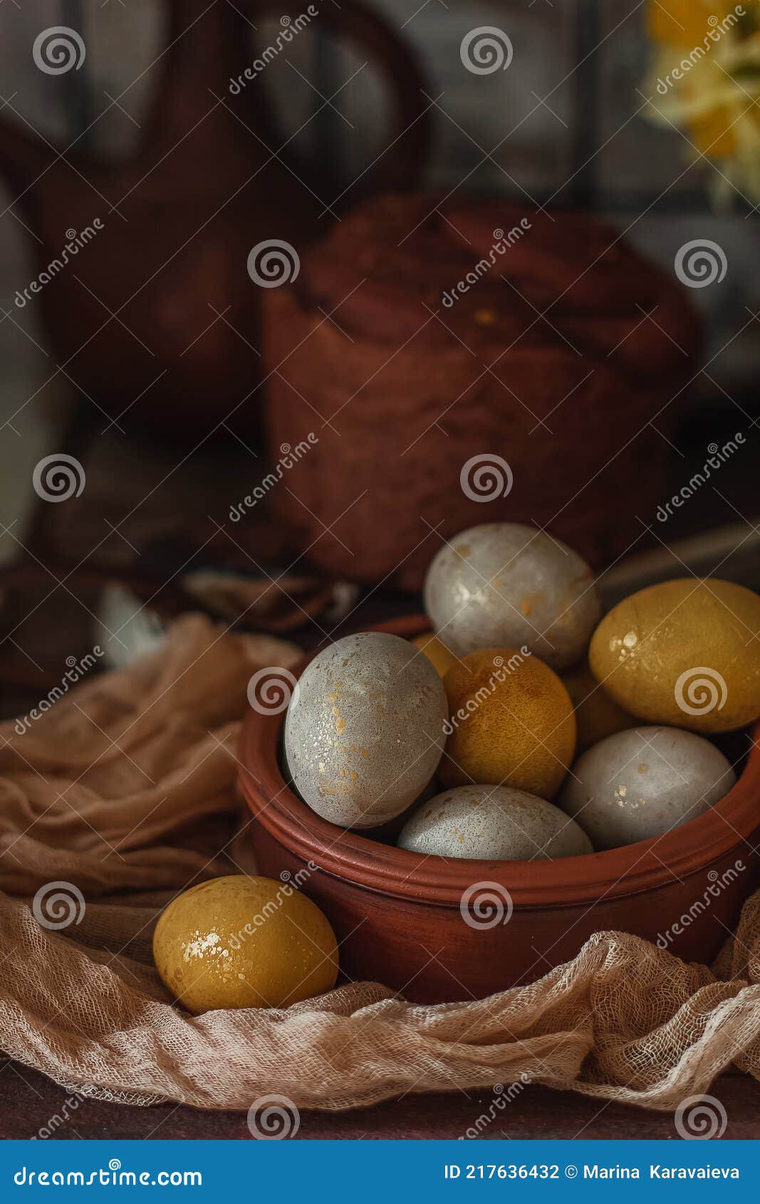 Natural Dye for Easter Eggs Turmeric on Vintage Wooden Background