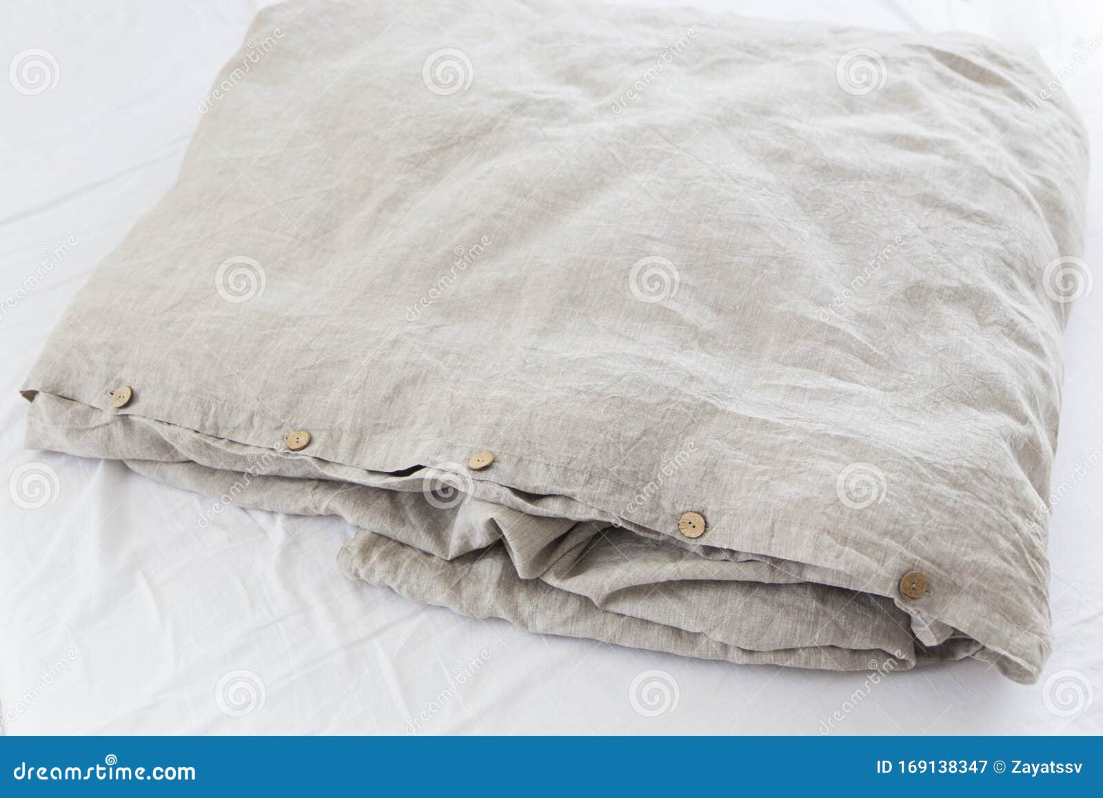 Natural Ecofriendly Linen Bed in the Interior Stock Image Image of