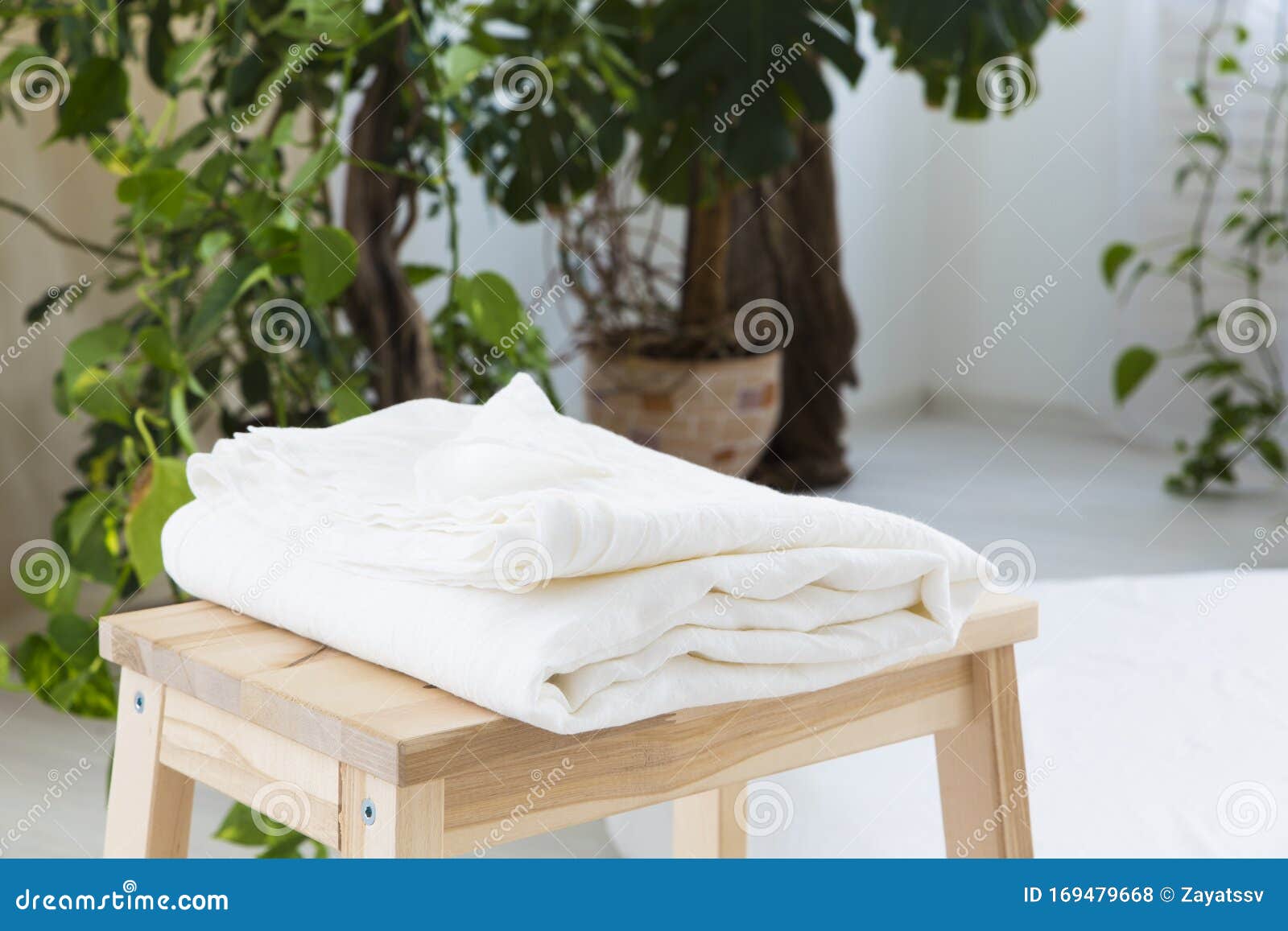 Natural Ecofriendly Linen Bed in the Interior Stock Photo Image of