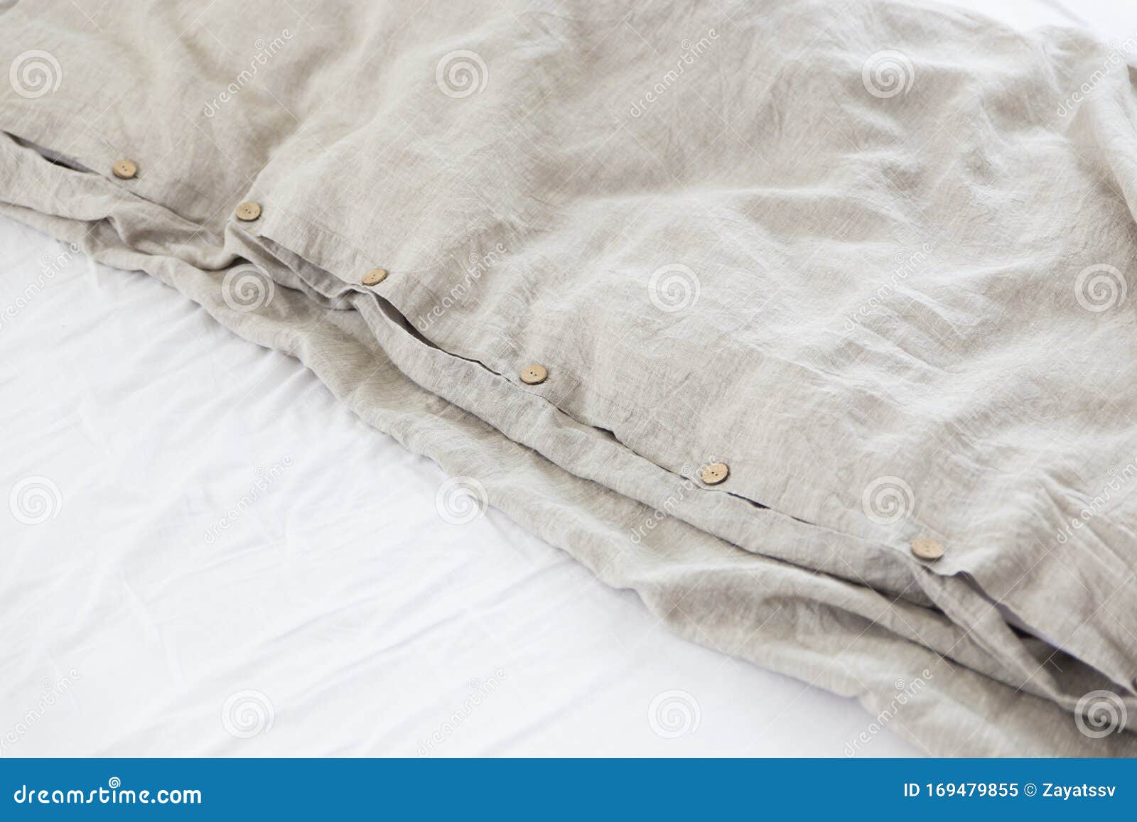 Natural Ecofriendly Linen Bed in the Interior Stock Image Image of