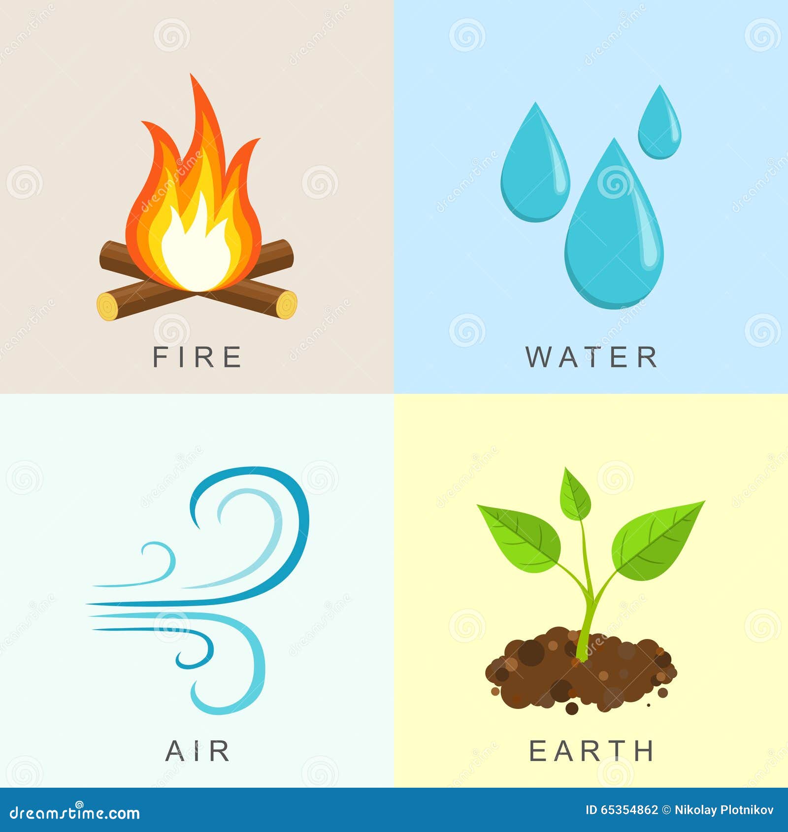 Natural Elements -Fire, Water, Air and Earth Stock Vector
