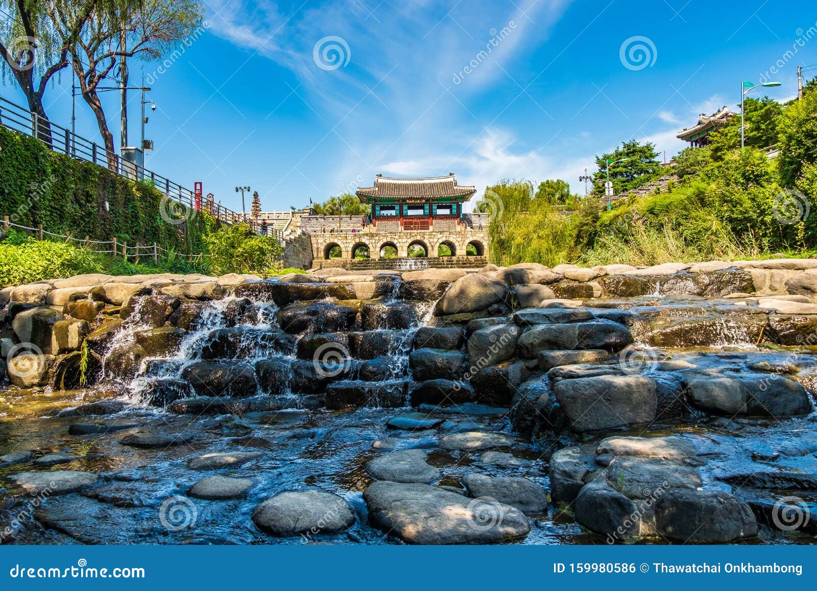 Evening Old City Wall. Hwaseong Fortress in Korea in Suwon,seoul,South Korea. Stock Photo - Image 159980586