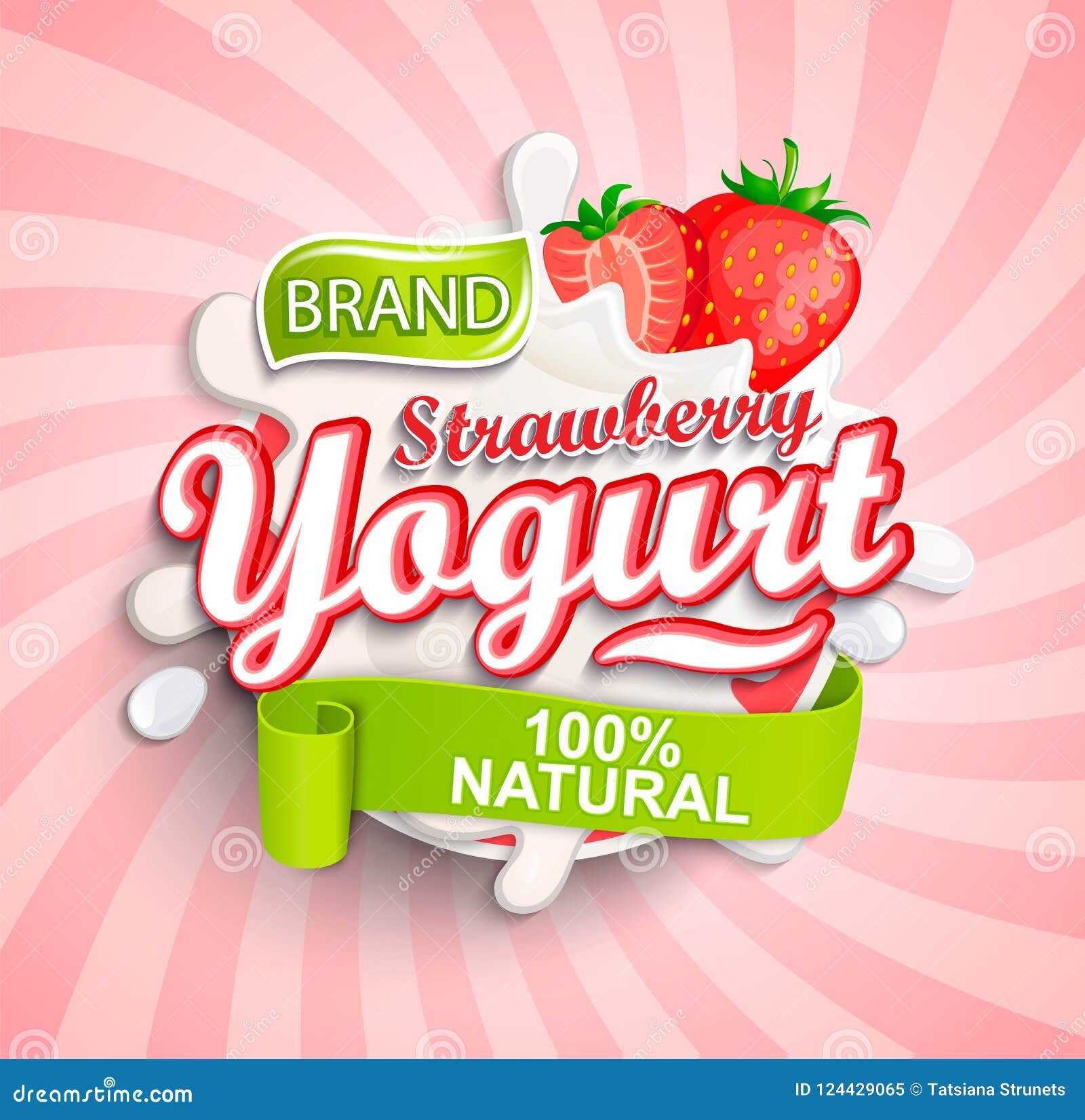 natural and fresh strawberry yogurt label splash.