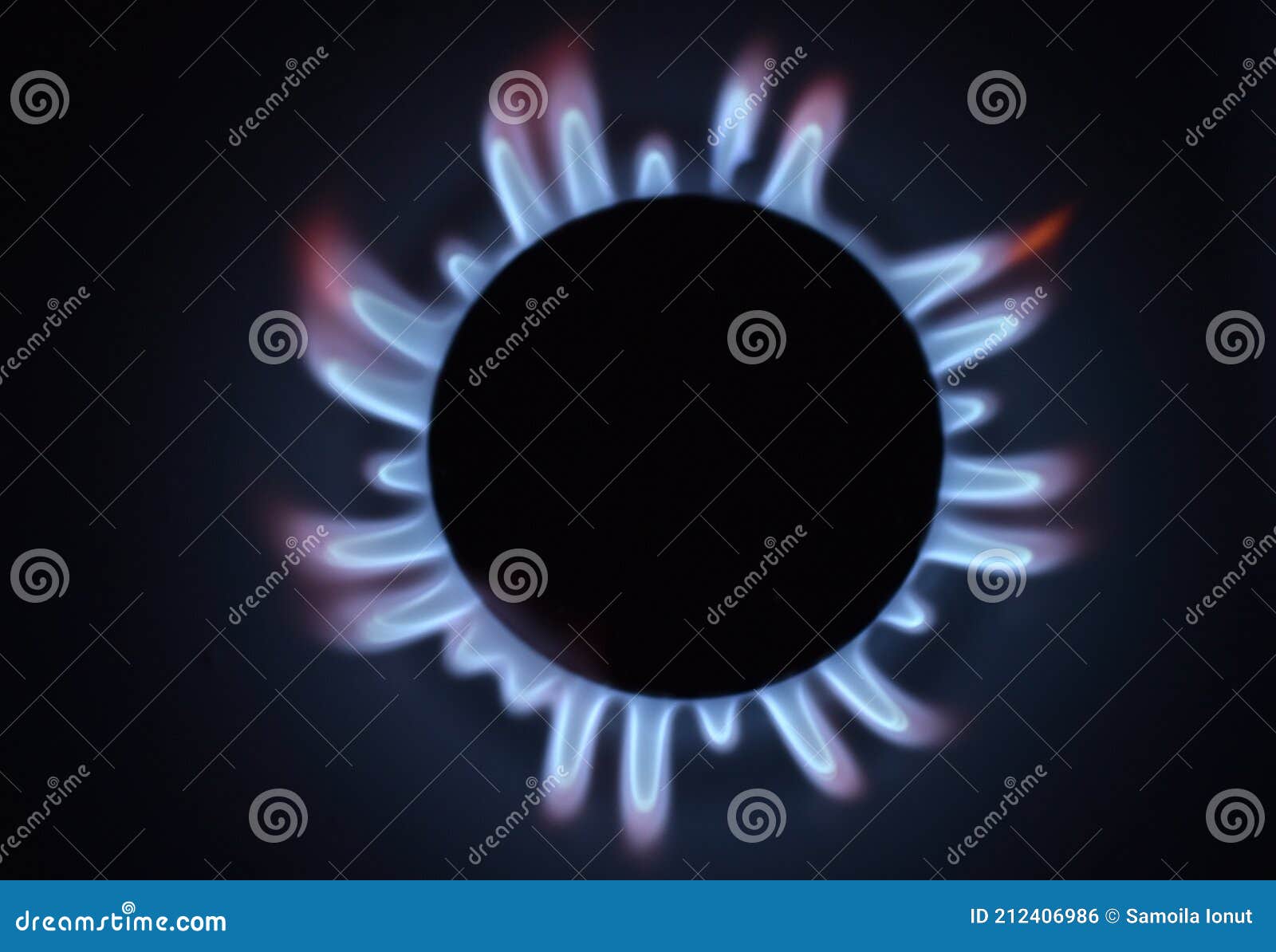 Natural Gas Burning a Blue Flames on Black Background Stock Photo