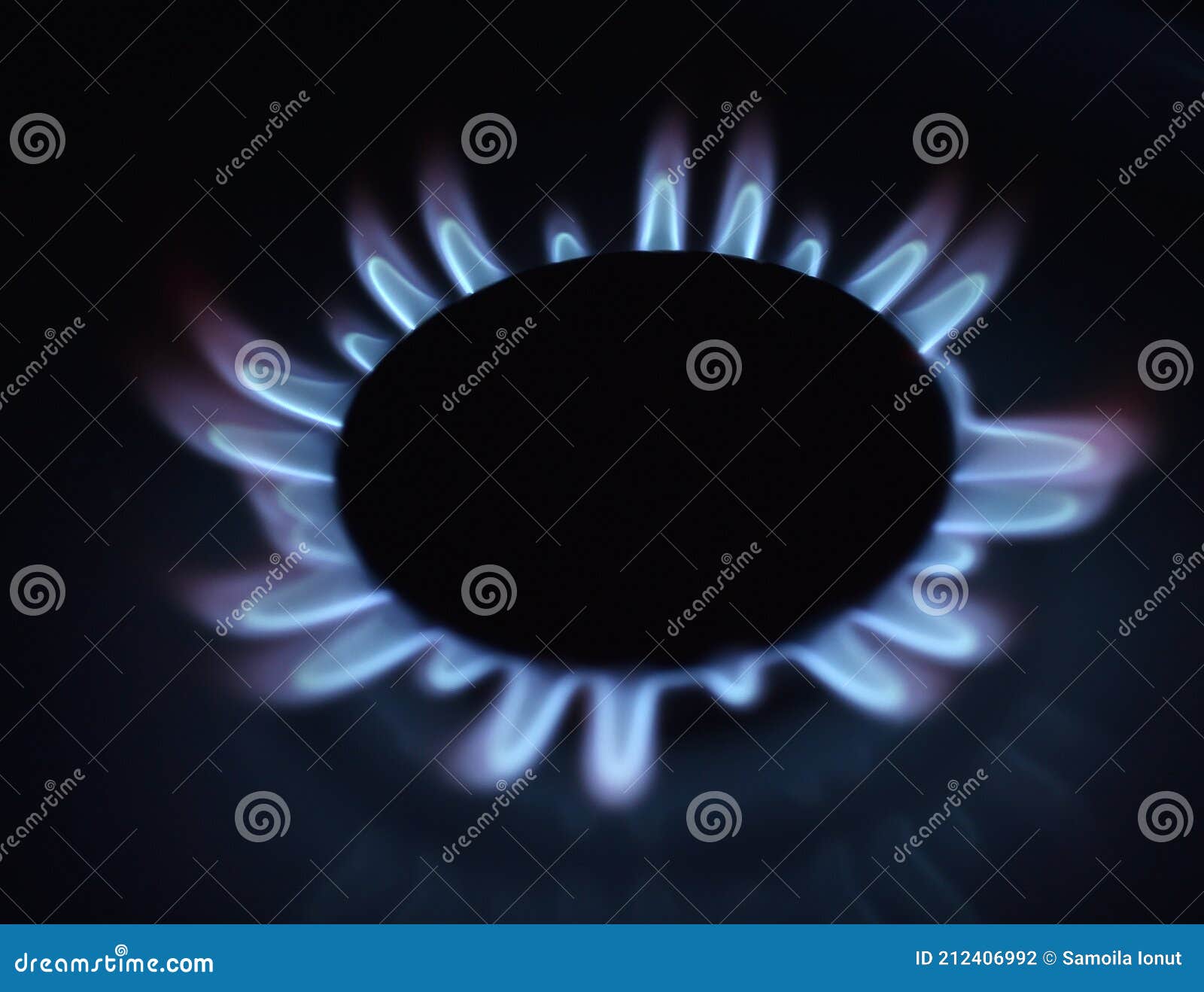 Natural Gas Burning a Blue Flames on Black Background Stock Photo