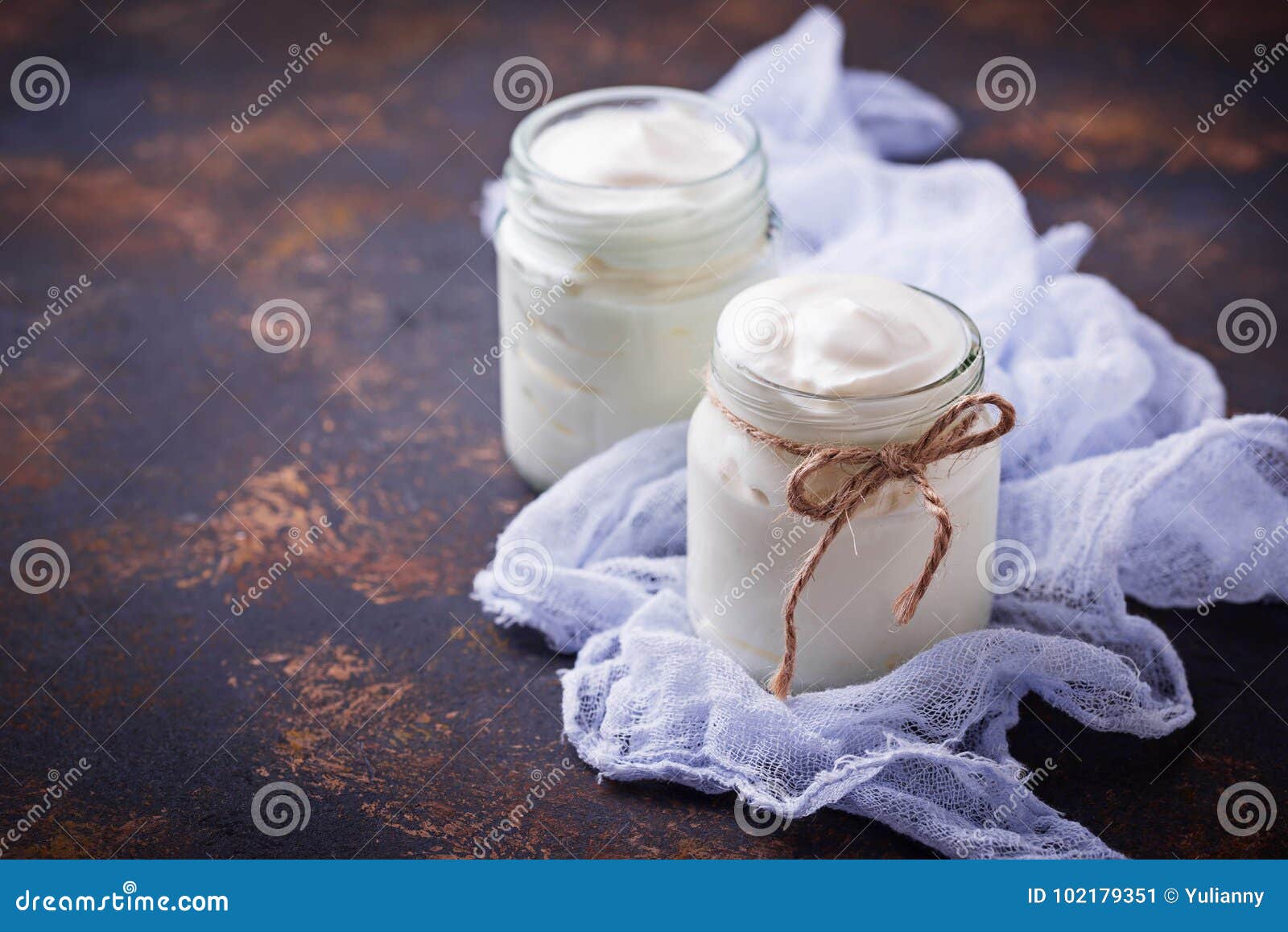 Natural Greek Yoghurt in Glass Jars. Stock Image Image of kitchen