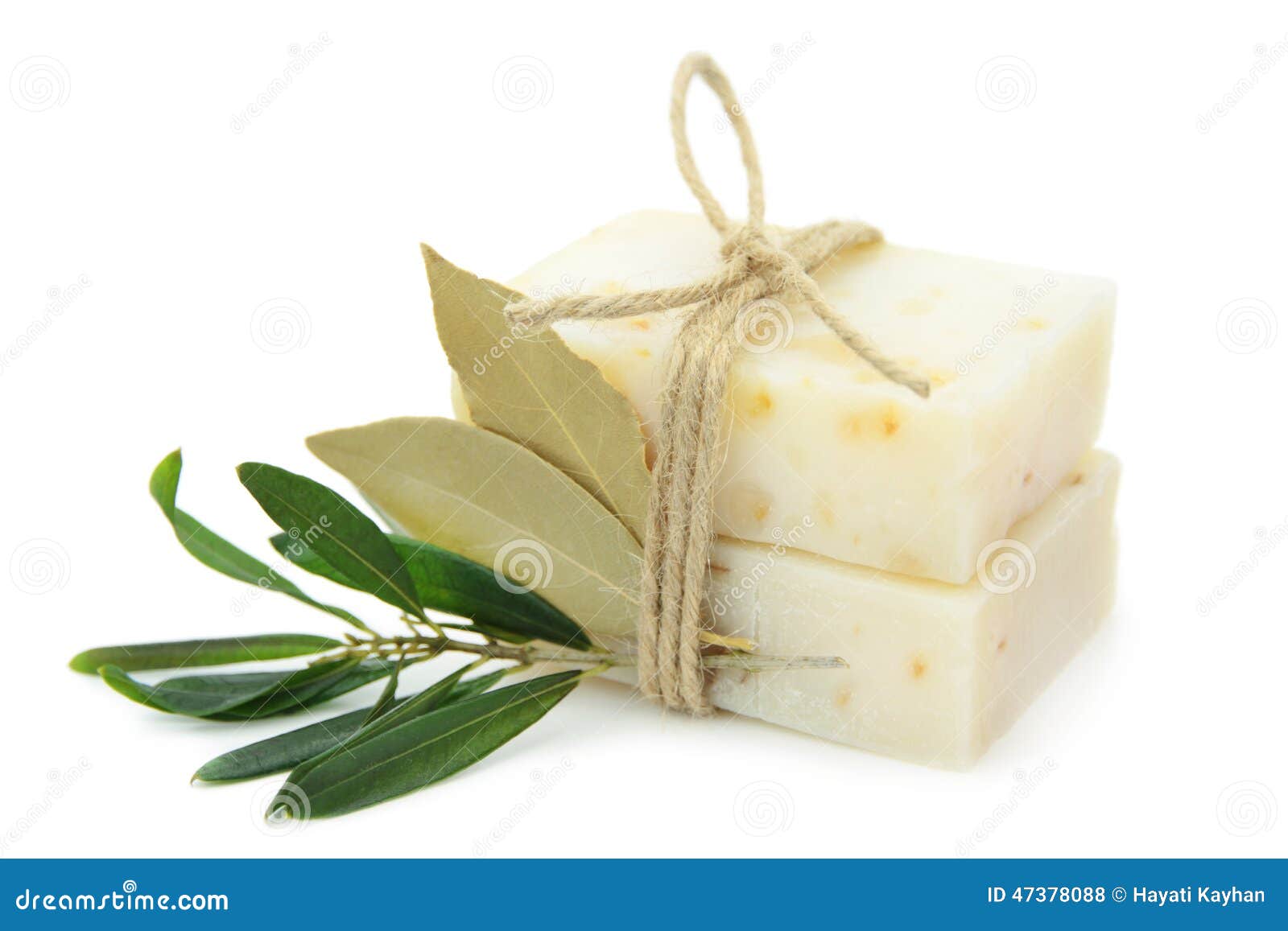 Natural Herbal Soaps with Olive and Bay Leaf Isolated on White