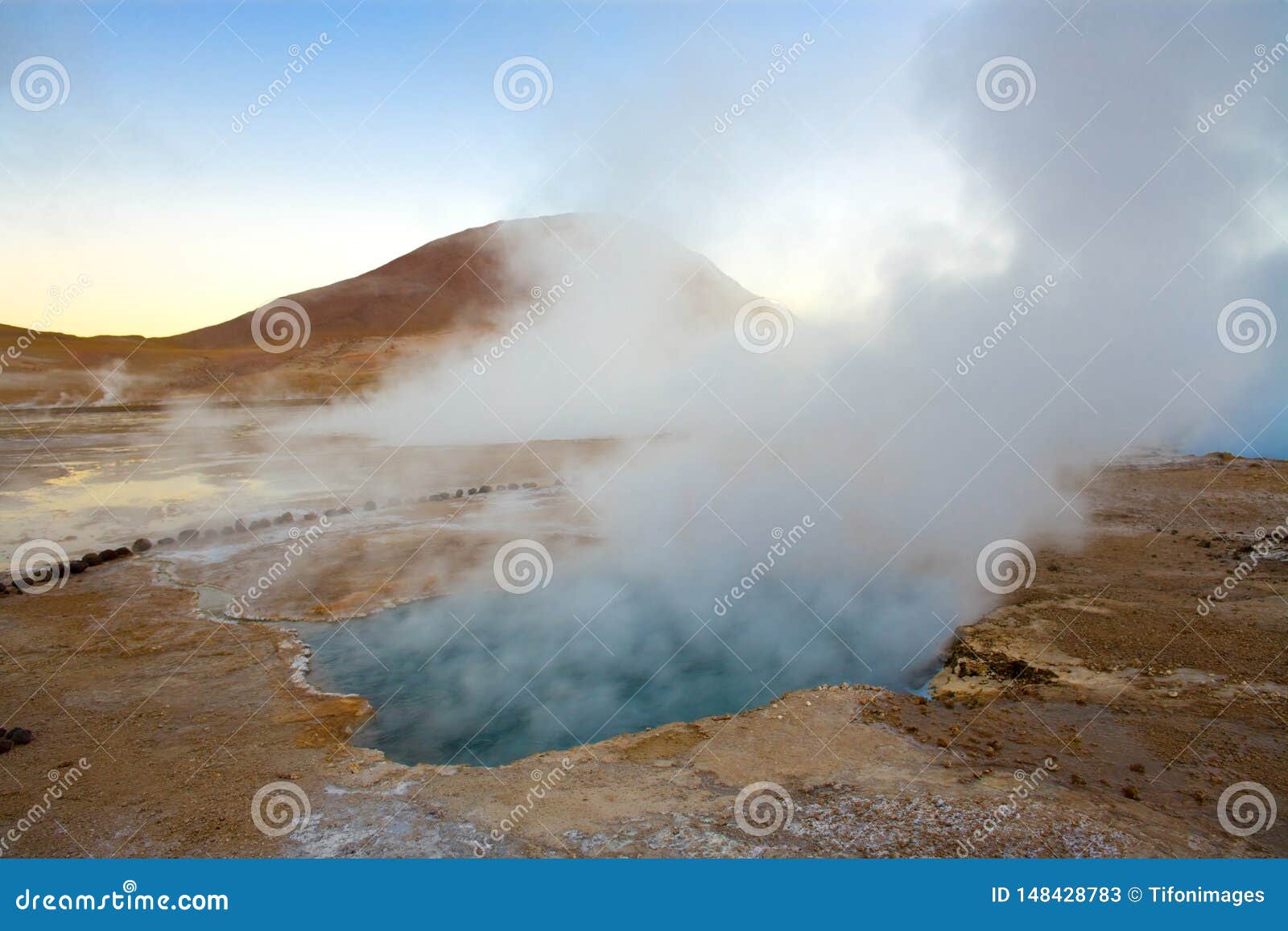 natural hot spring pool at an altitude of 4300m, el tatio geysers, atacama desert