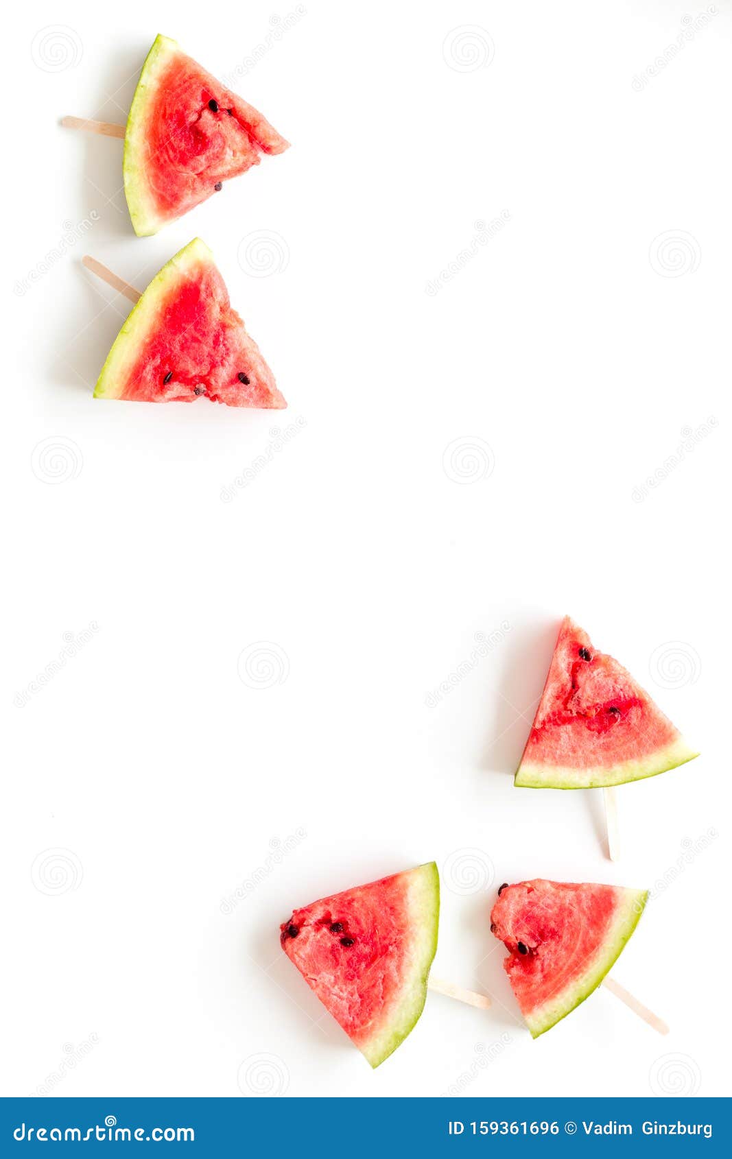 Download Cut Watermelon On Stick For Break With Fruit Popsicle On White Background Top View Mockup Stock ...