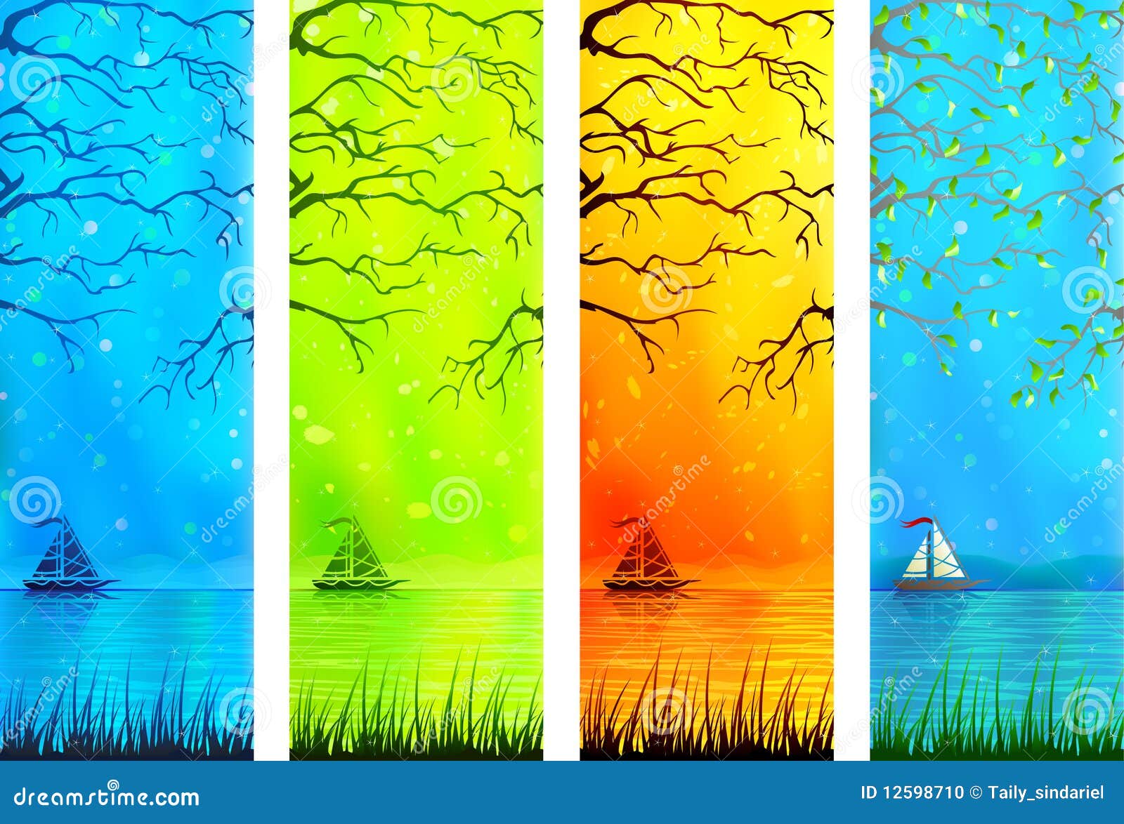 Natural Lake Scenery Banners With A Small Boat Stock ...