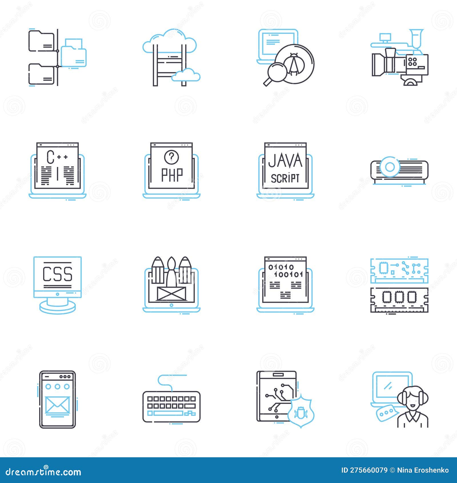 natural language linear icons set. syntax, semantics, morphology, pragmatics, discourse, phonology, lexicon line 