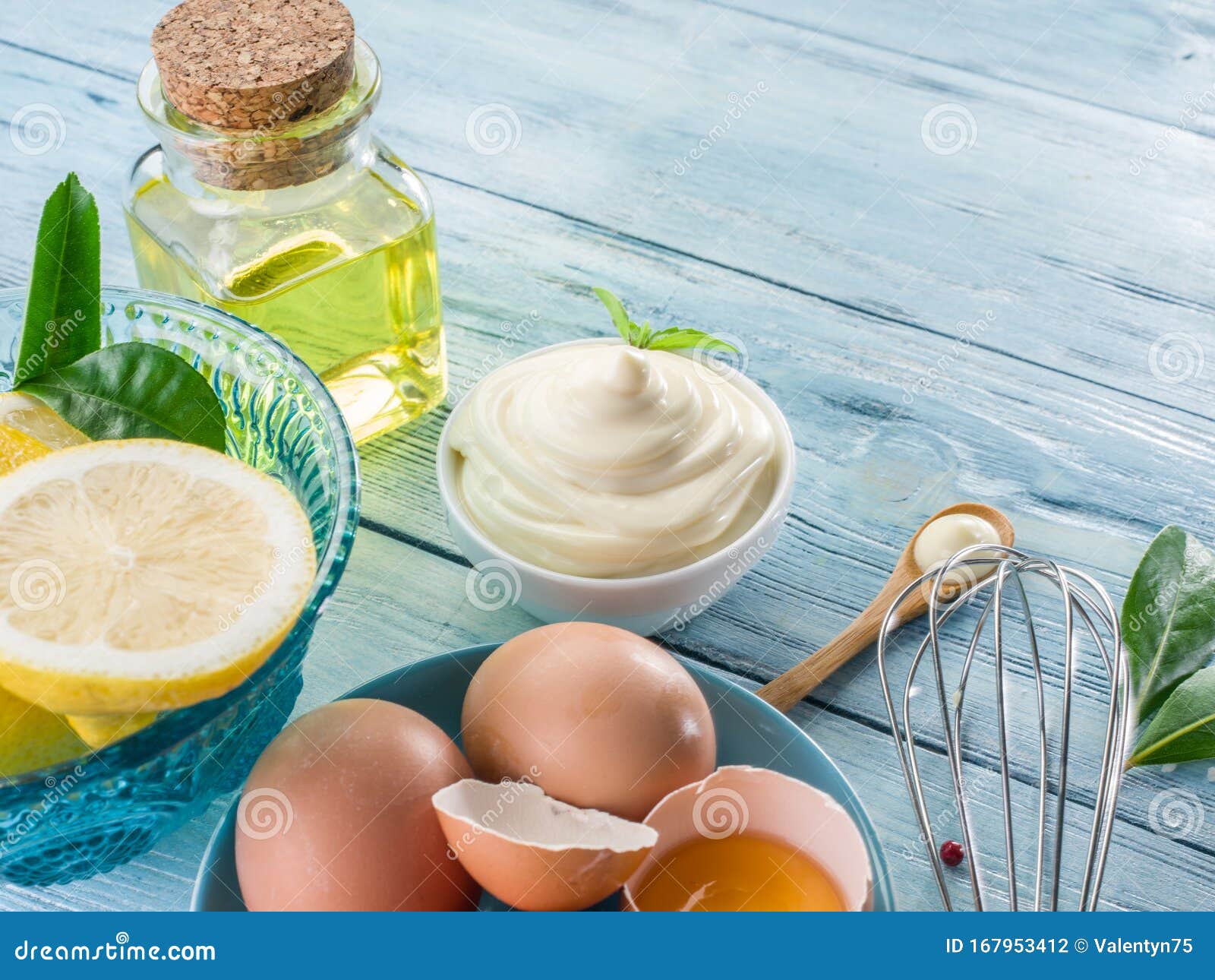 Natural Mayonnaise Ingredients and the Sauce Itself Stock Photo Image