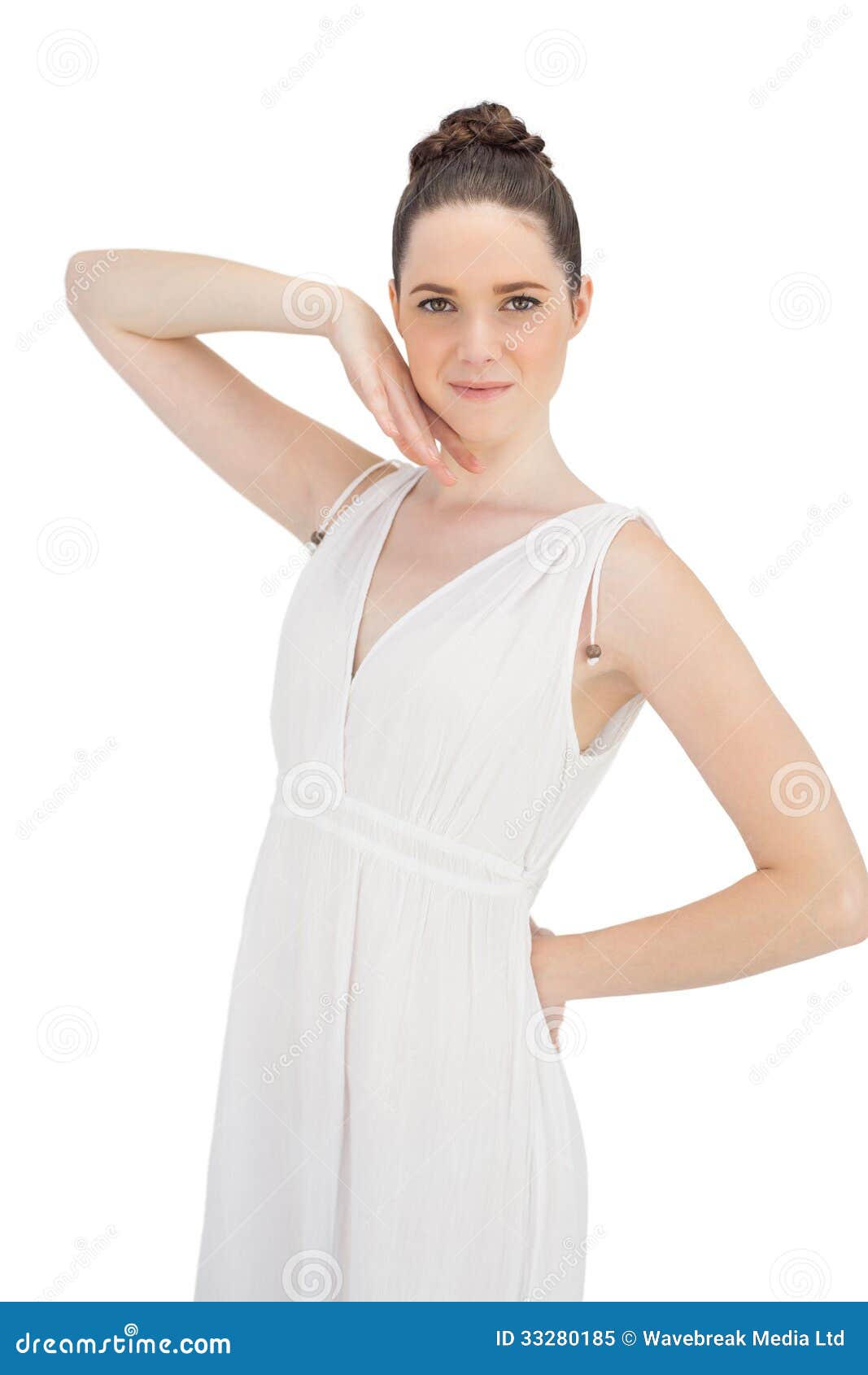 Natural Model In White Dress Posing Stroking Her Face Stock Image Image Of Pale Model 33280185 