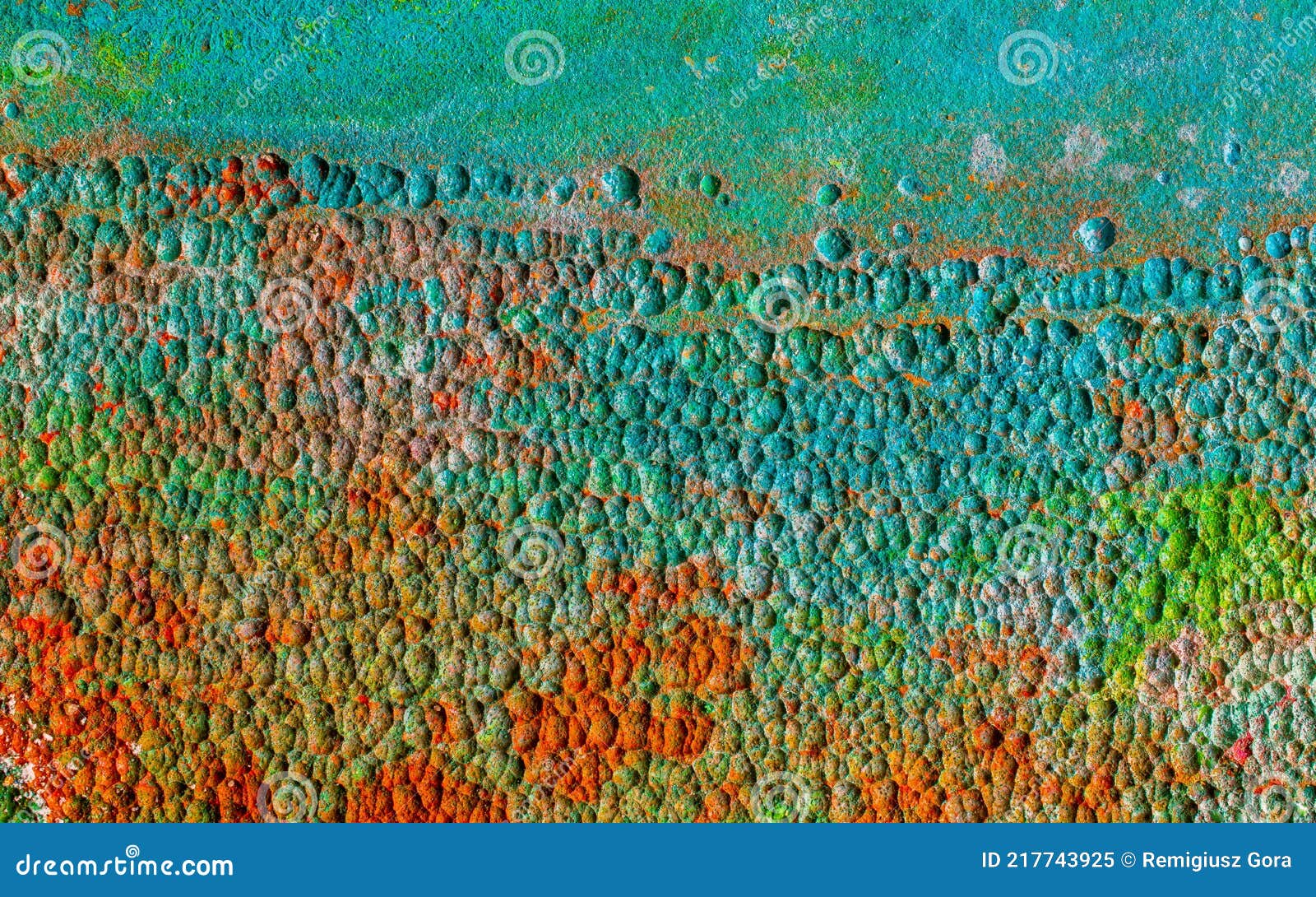 natural multicolored background with patina rusty copper plate. lunar, martian landscape