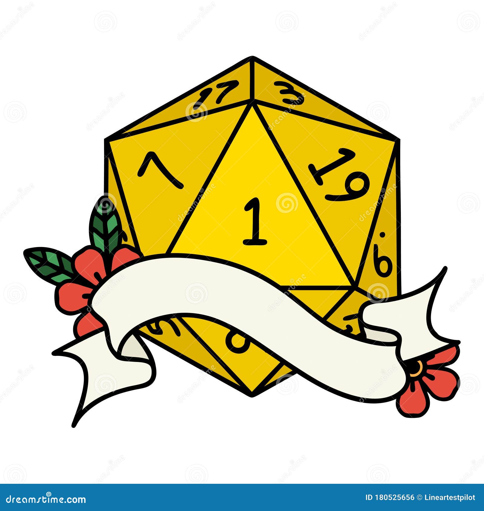 Natural One D20 Dice Roll Illustration Stock Vector Illustration of retro, tattoo 180525656