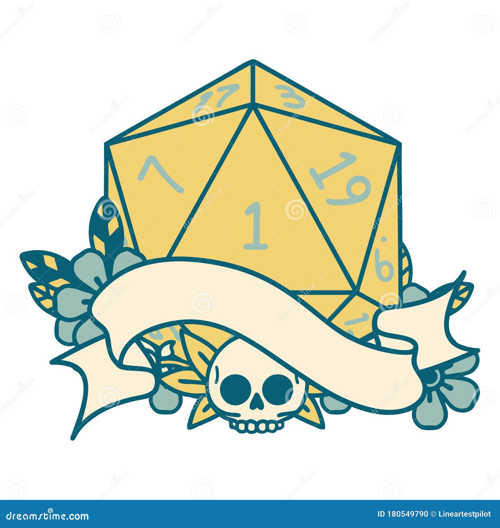 Natural One D20 Dice Roll Illustration Stock Vector - Illustration of ...