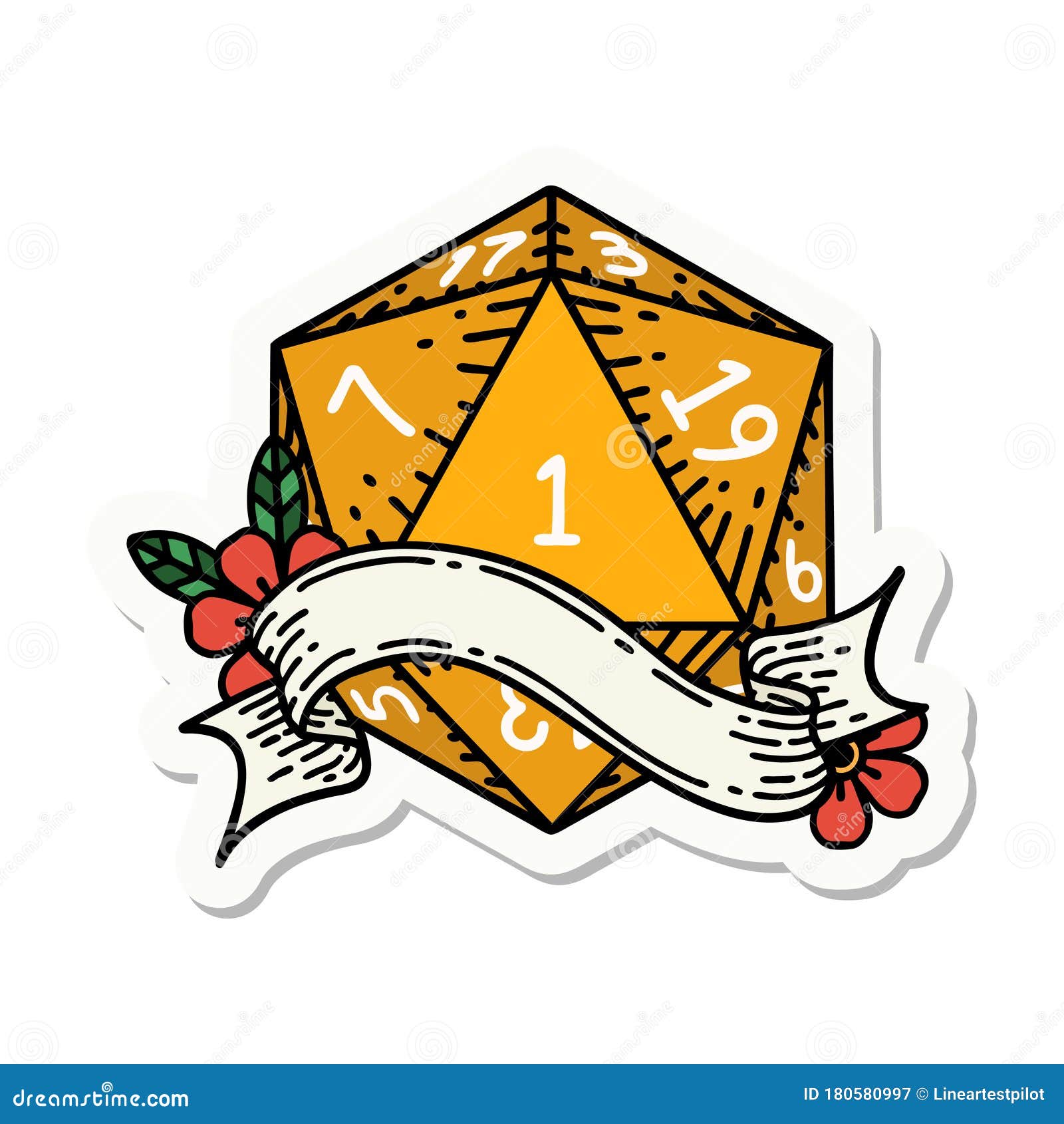 Natural One D20 Dice Roll Sticker Stock Vector Illustration of