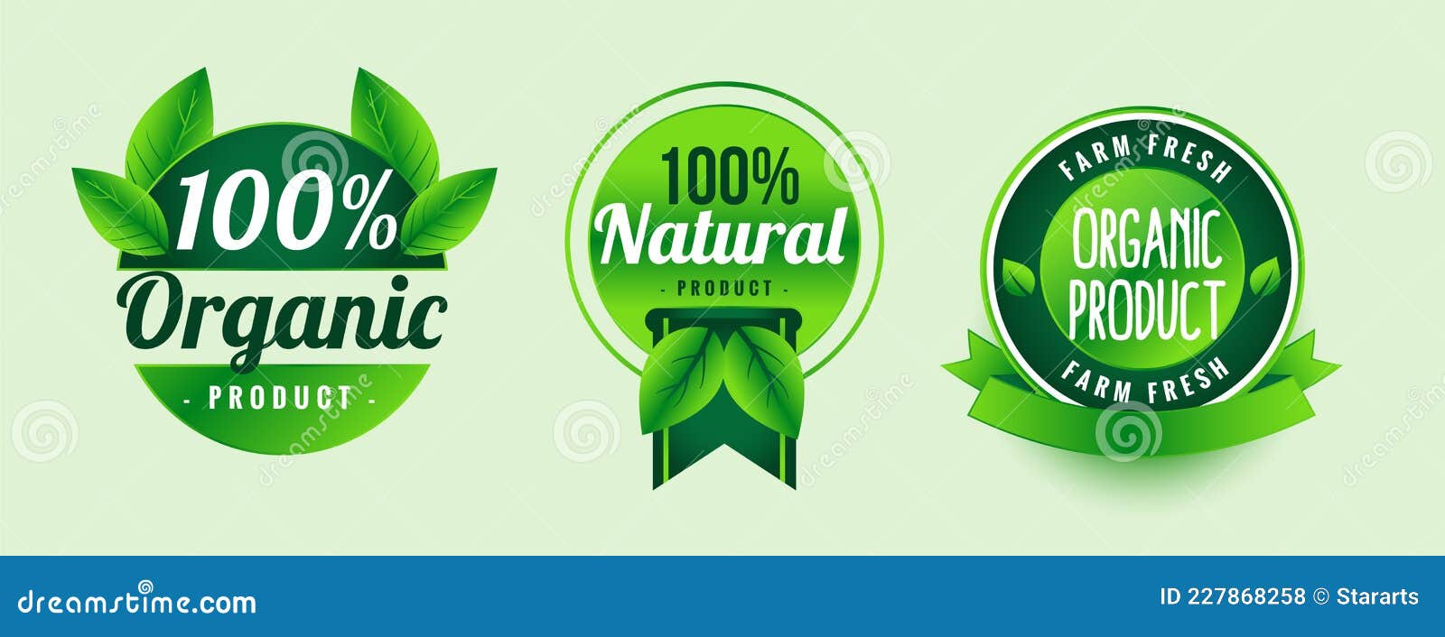 Natural Organic Product Green Labels Design Stock Vector Illustration