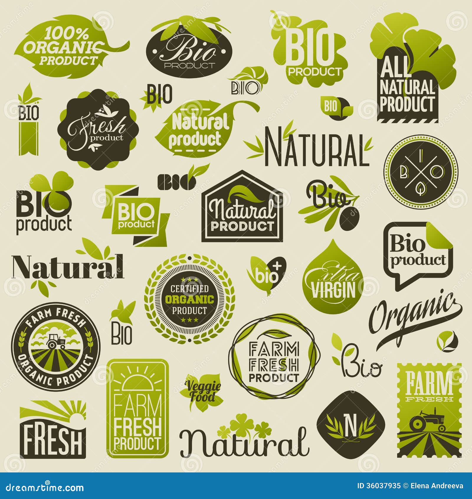 natural organic product labels and emblems. set of s