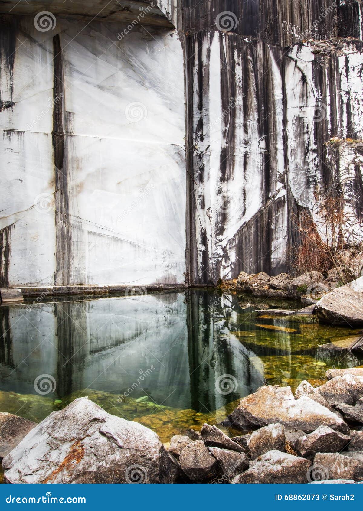 Natural Pool in Abandoned Old Marble Quarry. Stock Image - Image of