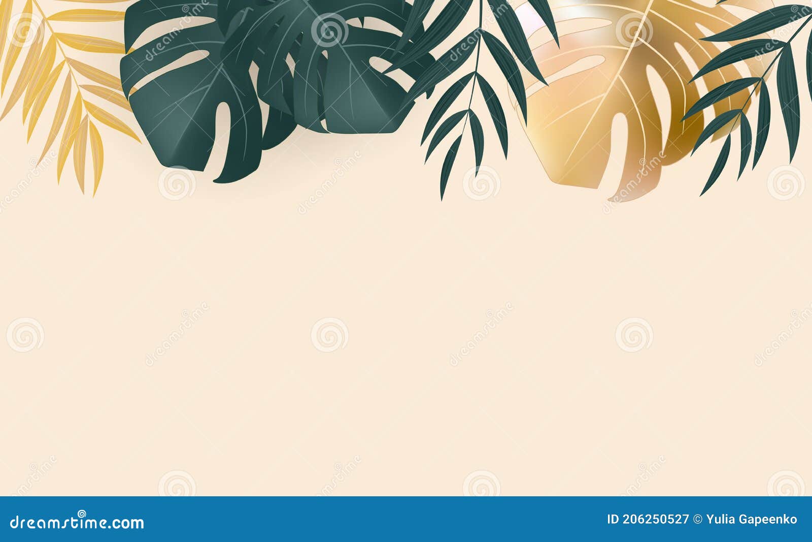 Natural Realistic Green and Gold Palm Leaf Tropical Background. Vector