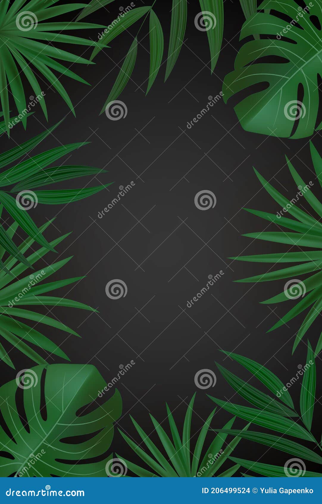 Natural Realistic Green and Gold Palm Leaf Tropical Background. Vector