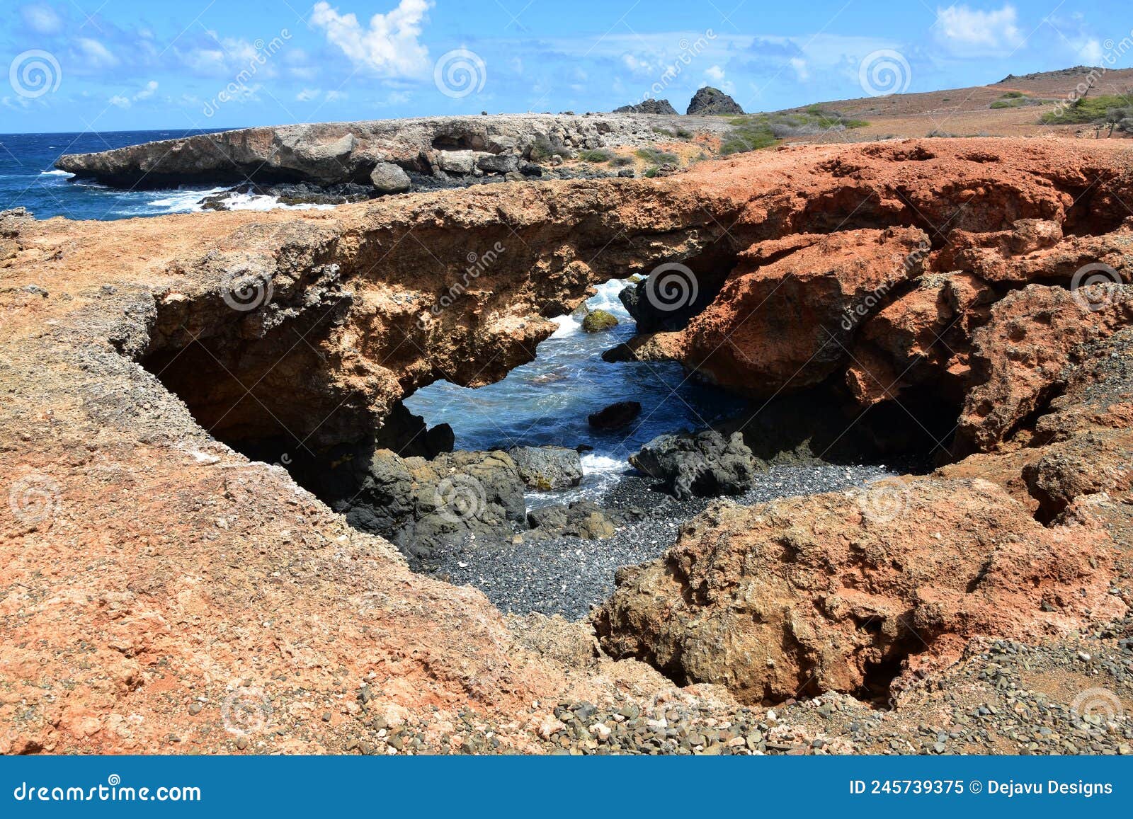 Natural Rock Bridge On Black Stone Beach Stock Image Image Of Sand