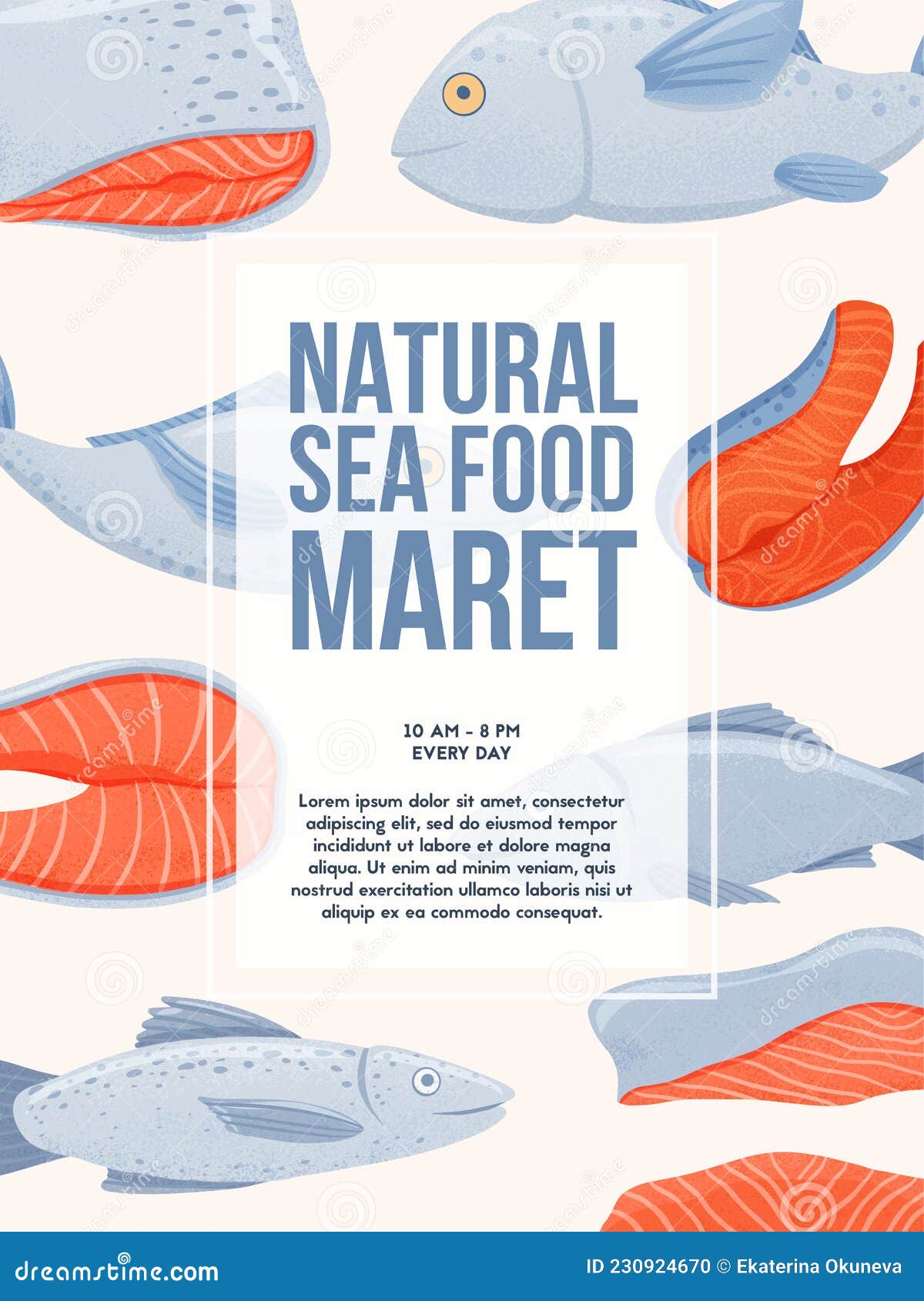 Natural Seafood Market Banner Design Wuth Space for Text. Fresh Tasty ...