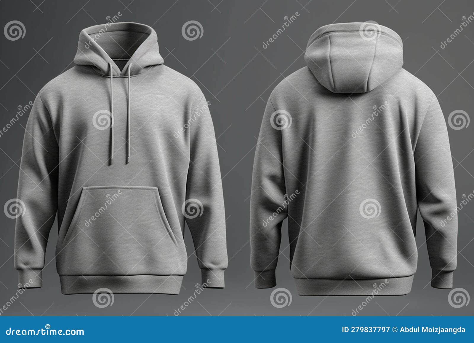 Natural-shaped Grey Blank Hoodie Template from Two Sides on Invisible ...