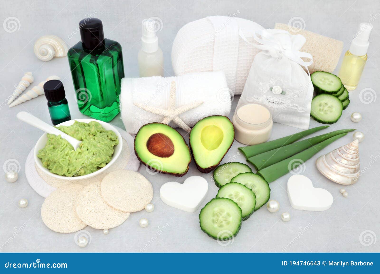 Natural Skin Care Beauty Treatment with Aloe and Avocado Stock Image