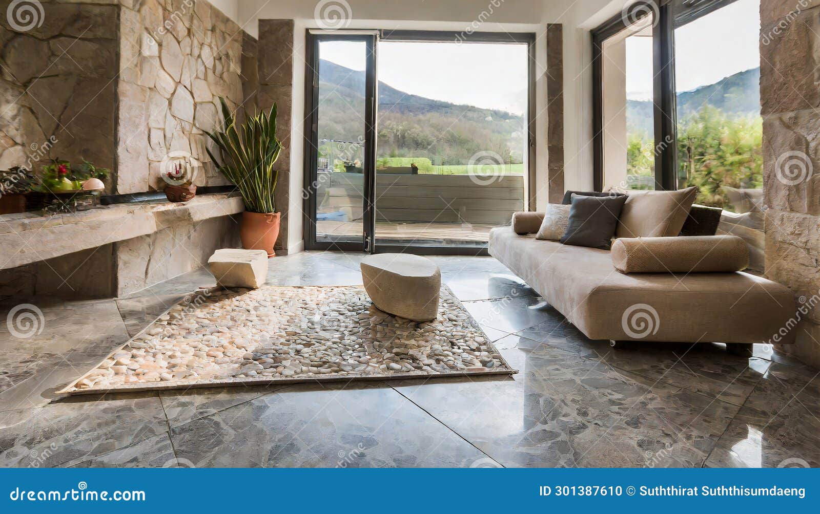 natural stone floors and furniture in eco