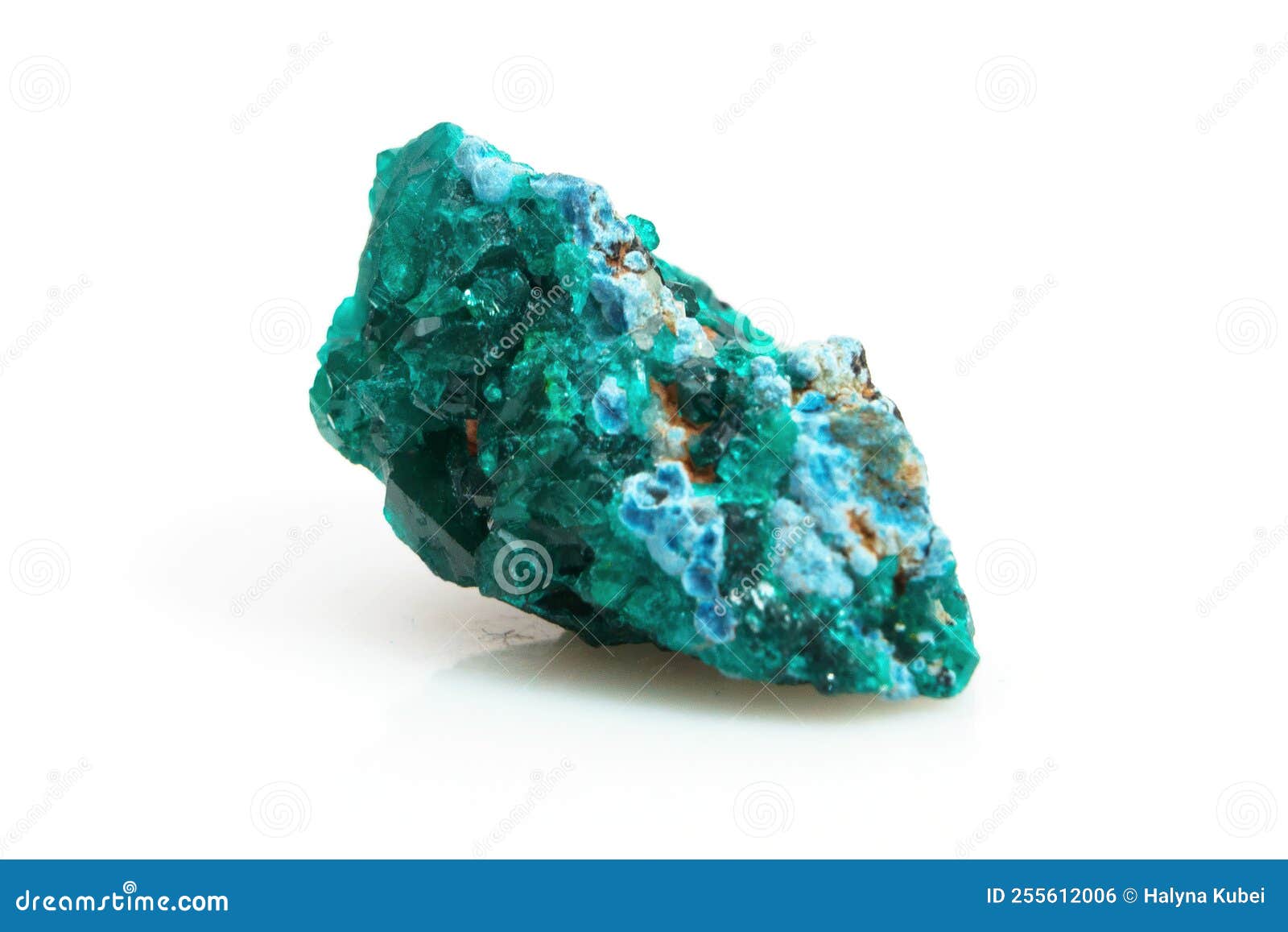 Natural Natural Stone Green Dioptase on a White Background Stock Photo